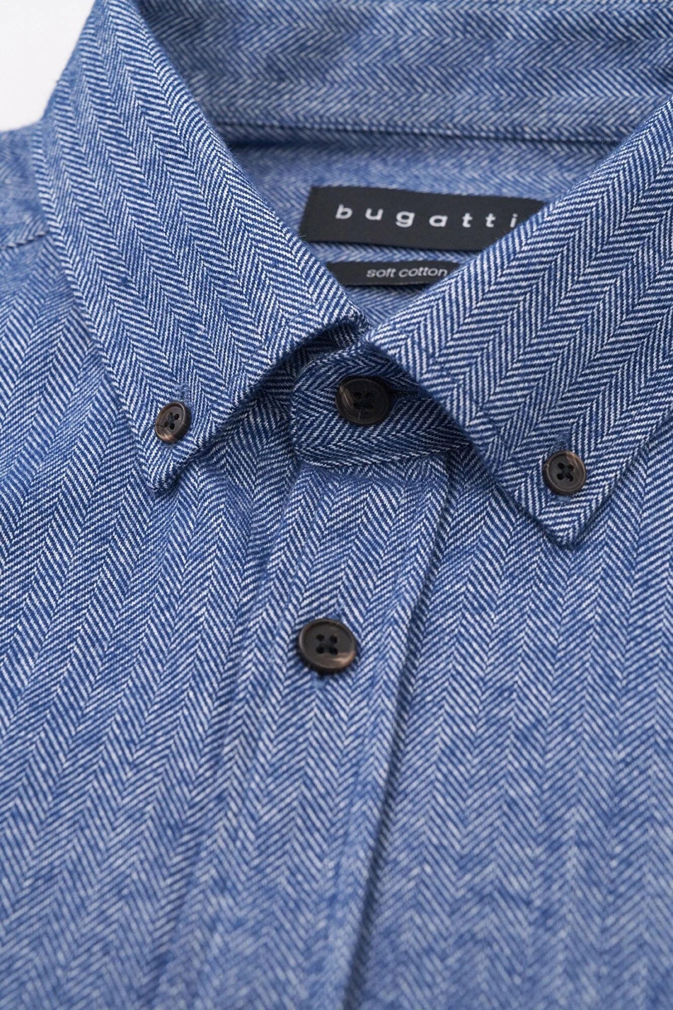 Brushed Herringbone Long Sleeve Shirt - Navy - Image 2