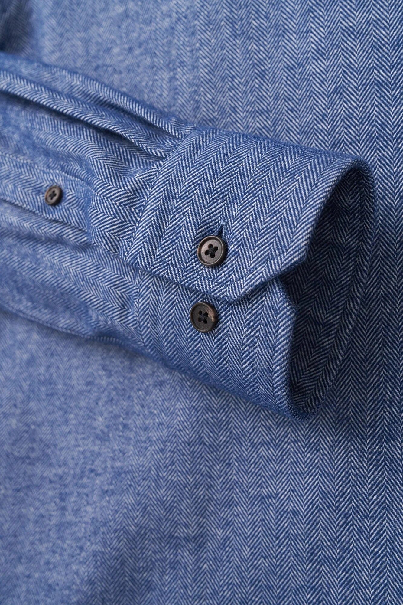 Brushed Herringbone Long Sleeve Shirt - Navy - Image 3