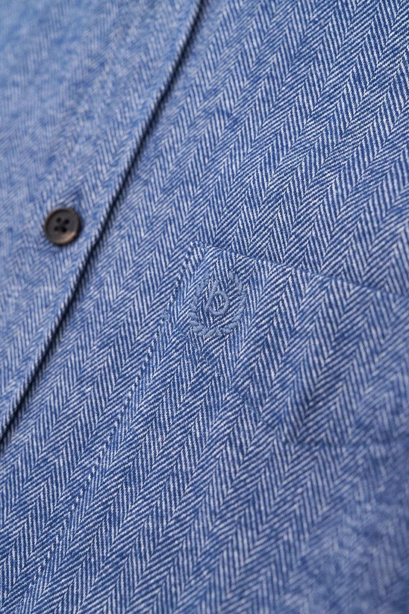 Brushed Herringbone Long Sleeve Shirt - Navy - Image 4