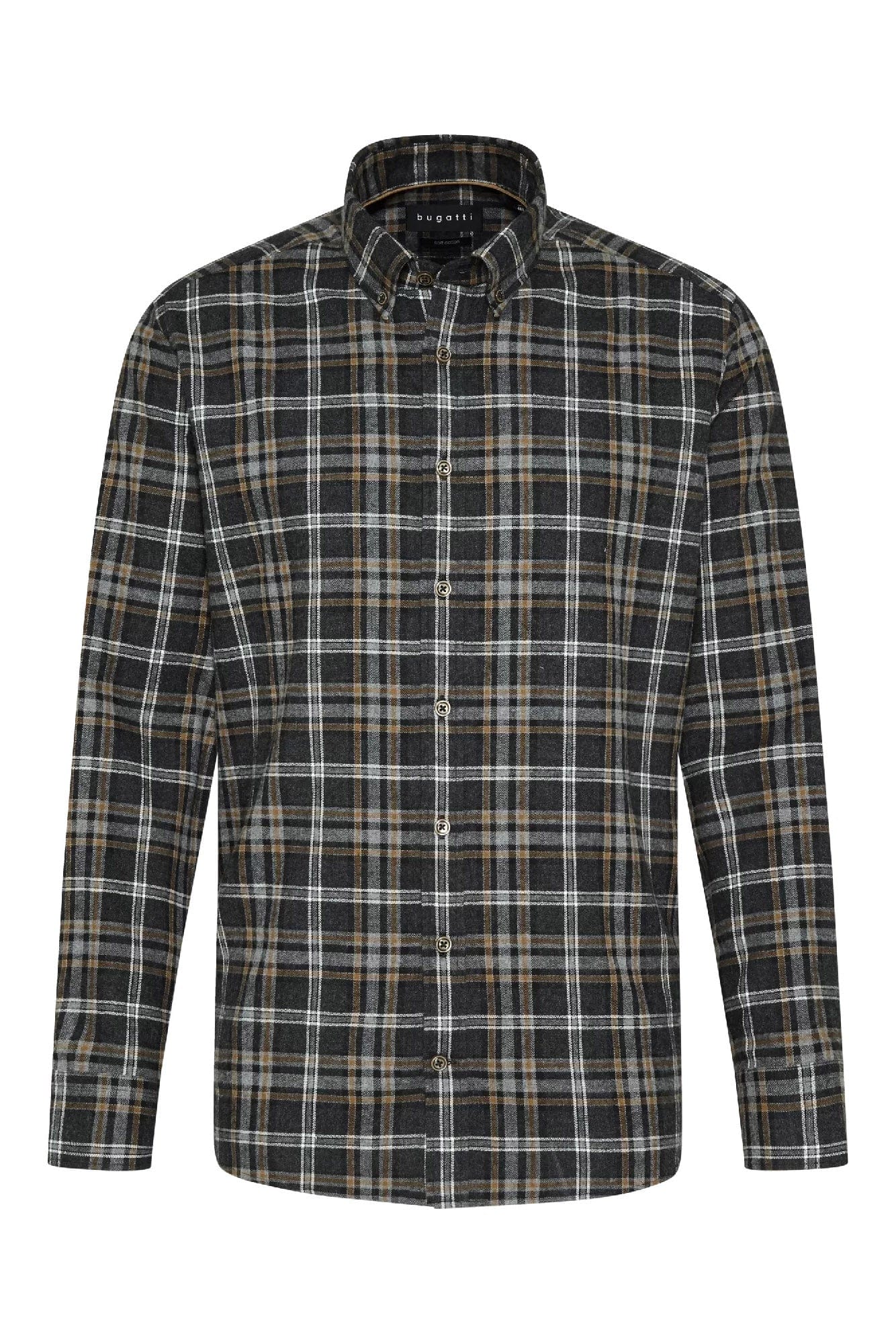 Check Brushed Cotton Long Sleeve Shirt - Grey/Mustard