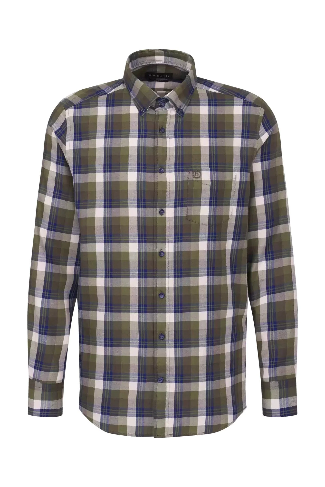 Check Brushed Cotton Long Sleeve Shirt - Olive