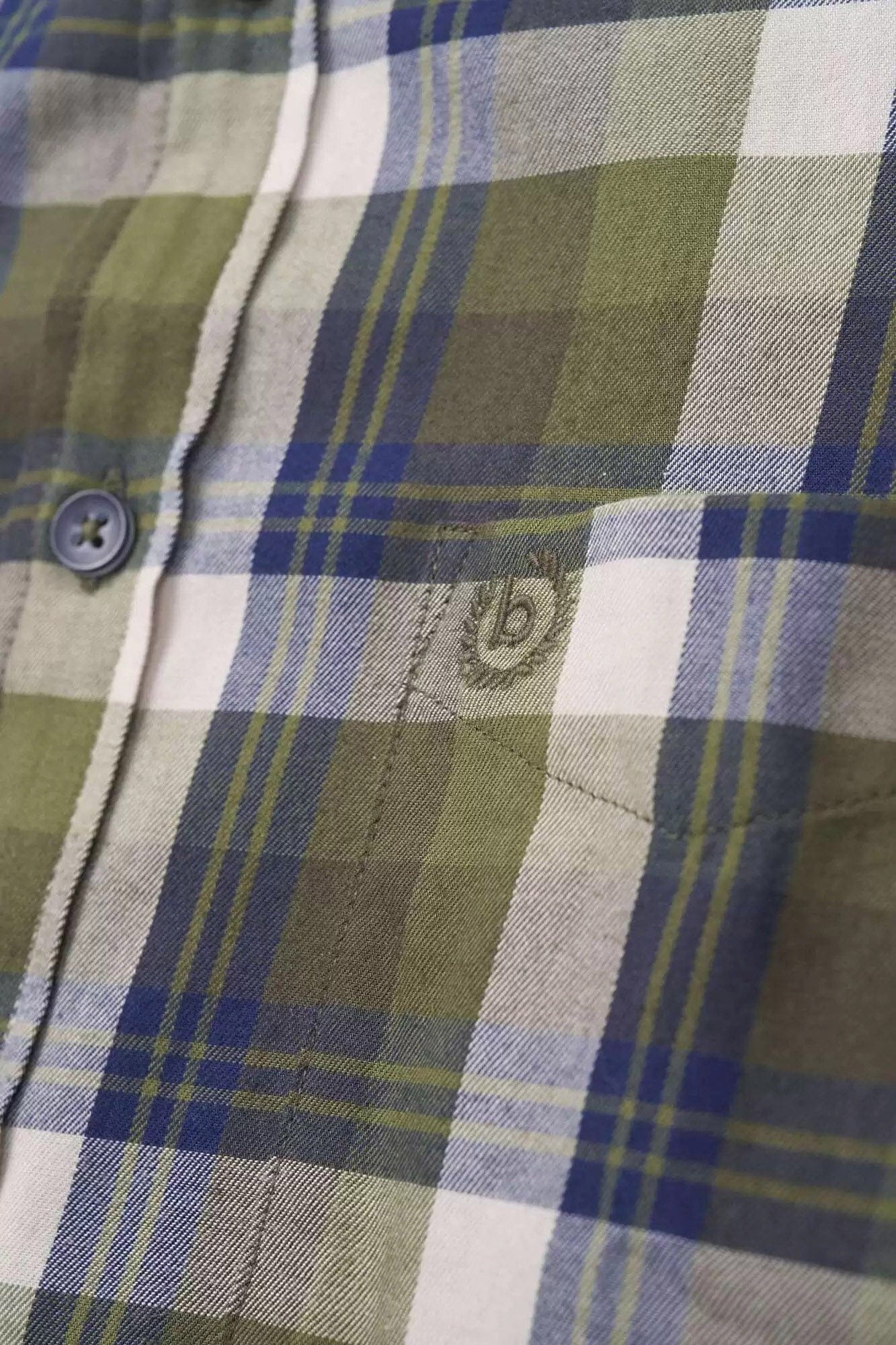 Check Brushed Cotton Long Sleeve Shirt - Olive - Image 8