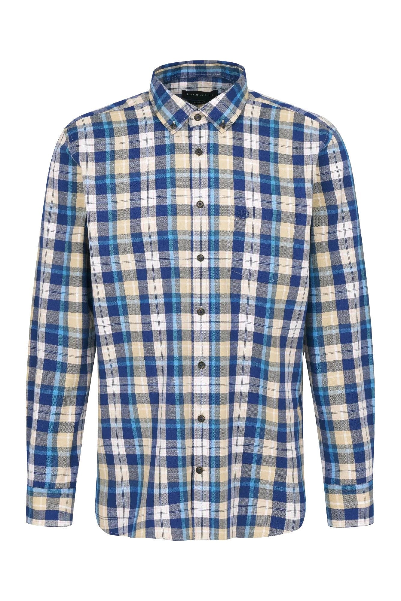 Check Brushed Long Sleeve Shirt - Blue/Beige