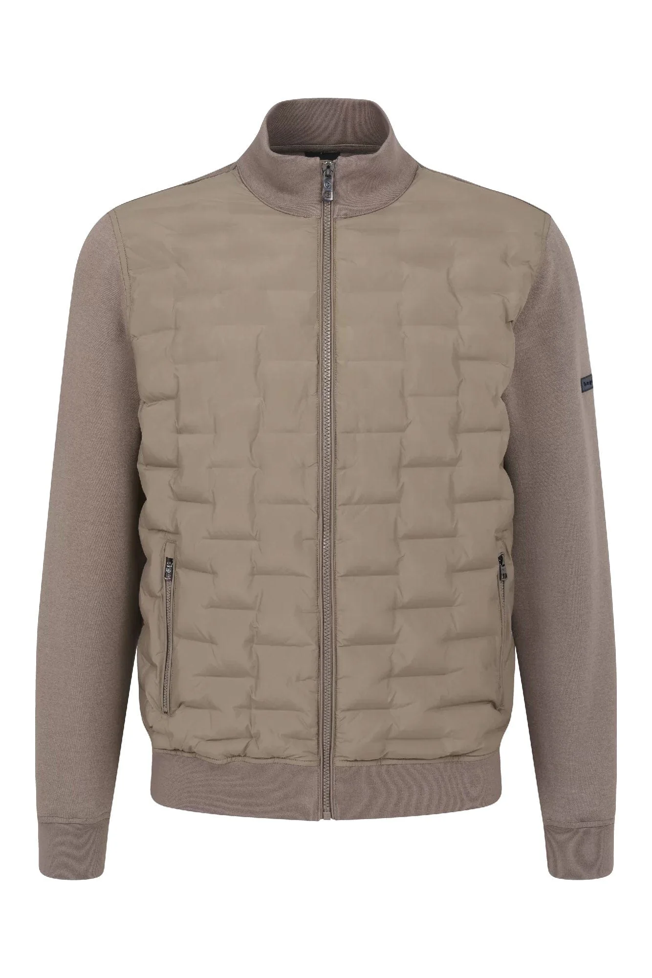 Dynamic Quilted Front Knitted Back Jacket - Beige