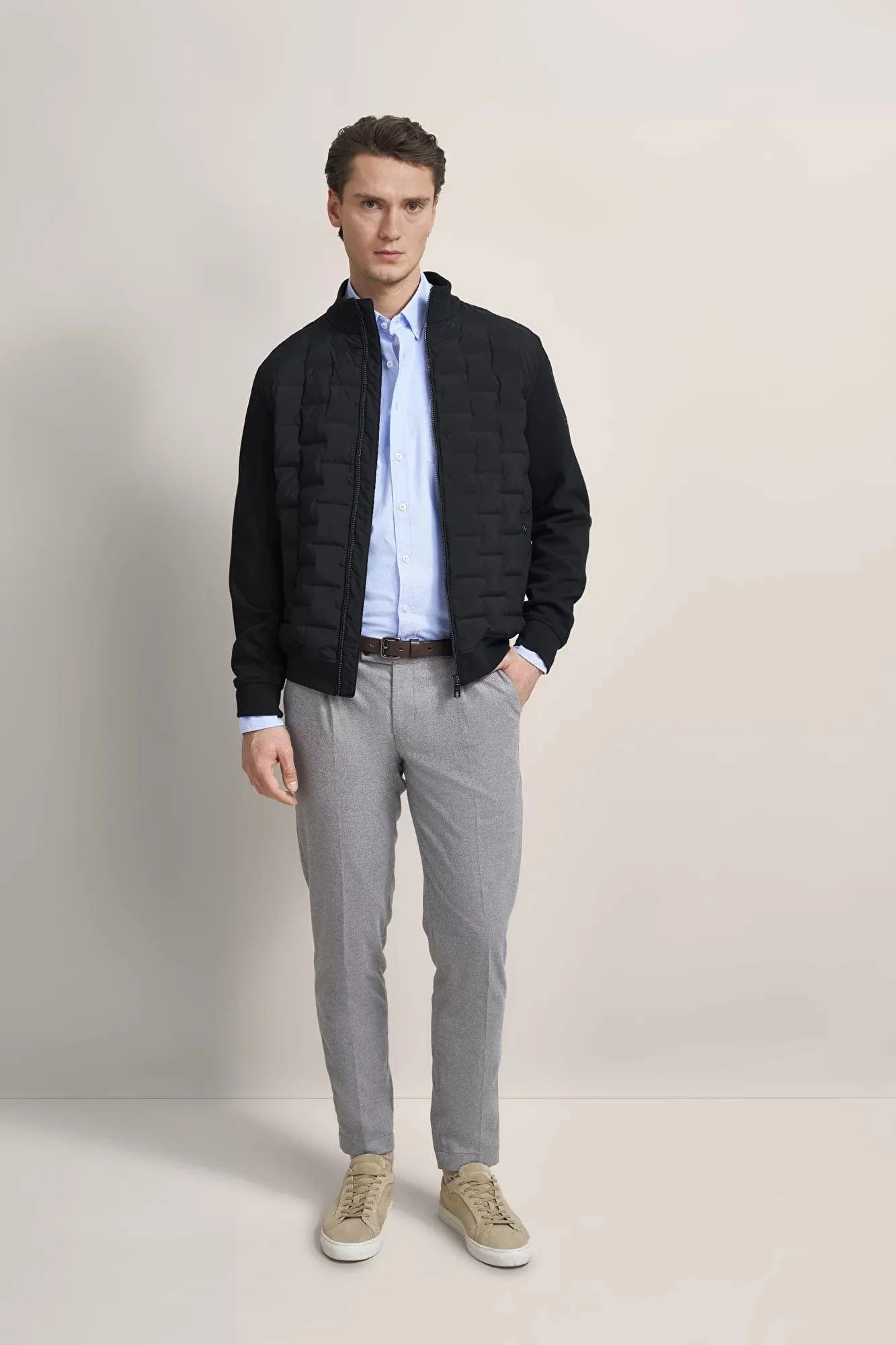 Dynamic Quilted Front Knitted Back Jacket - Navy - Image 2
