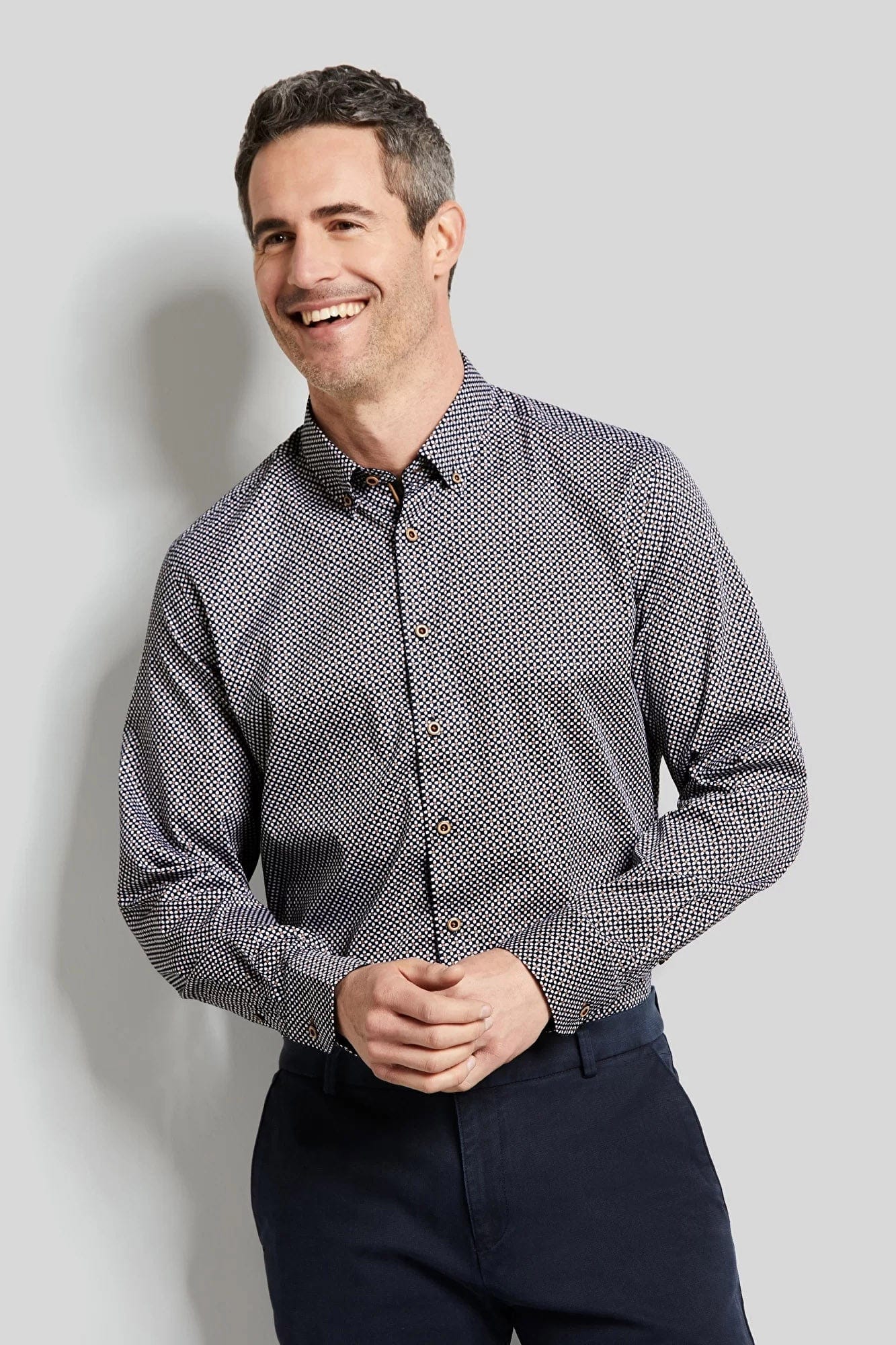 Geometric Print Long Sleeve Shirt - Navy - Image 2