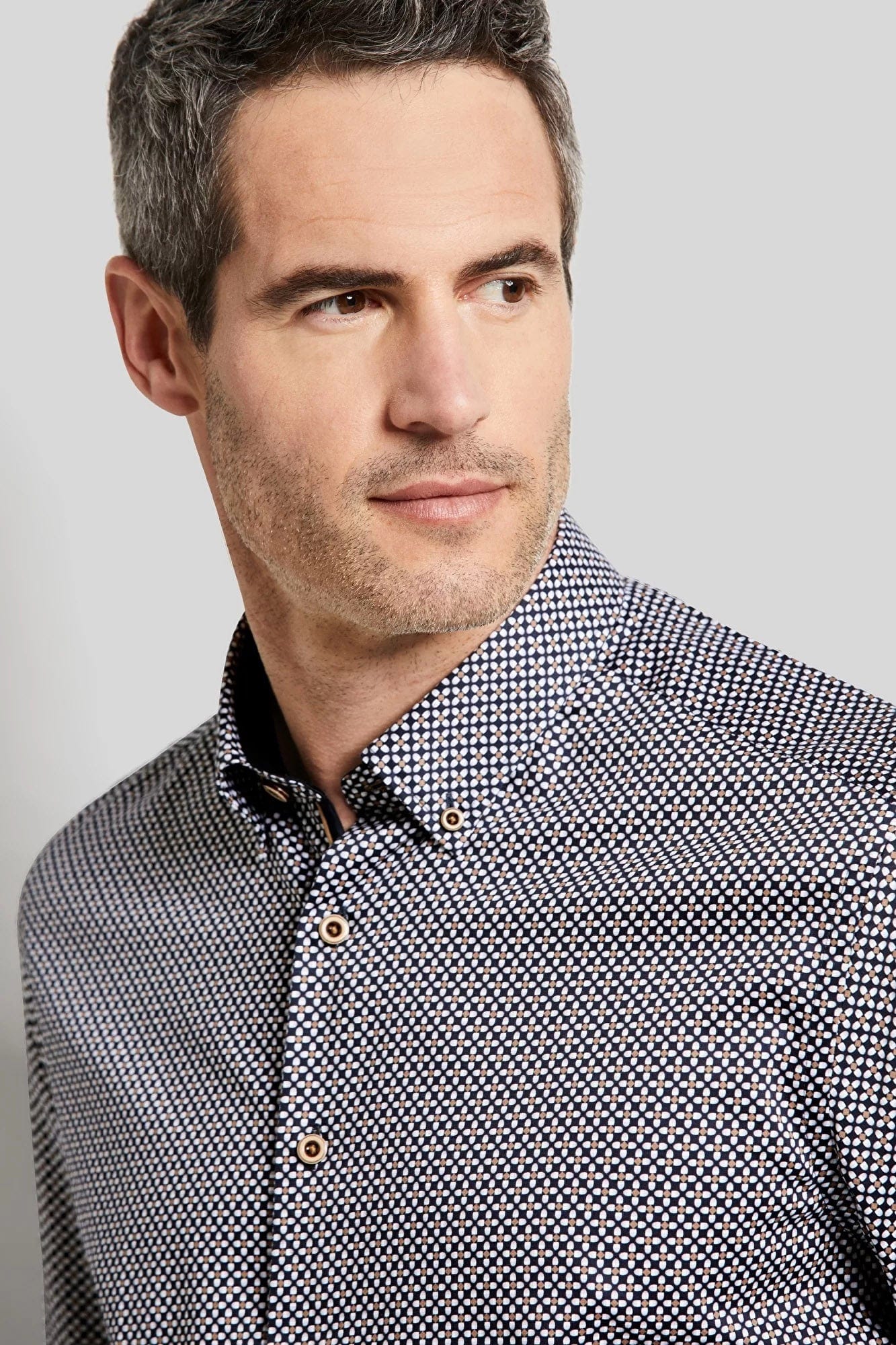 Geometric Print Long Sleeve Shirt - Navy - Image 3