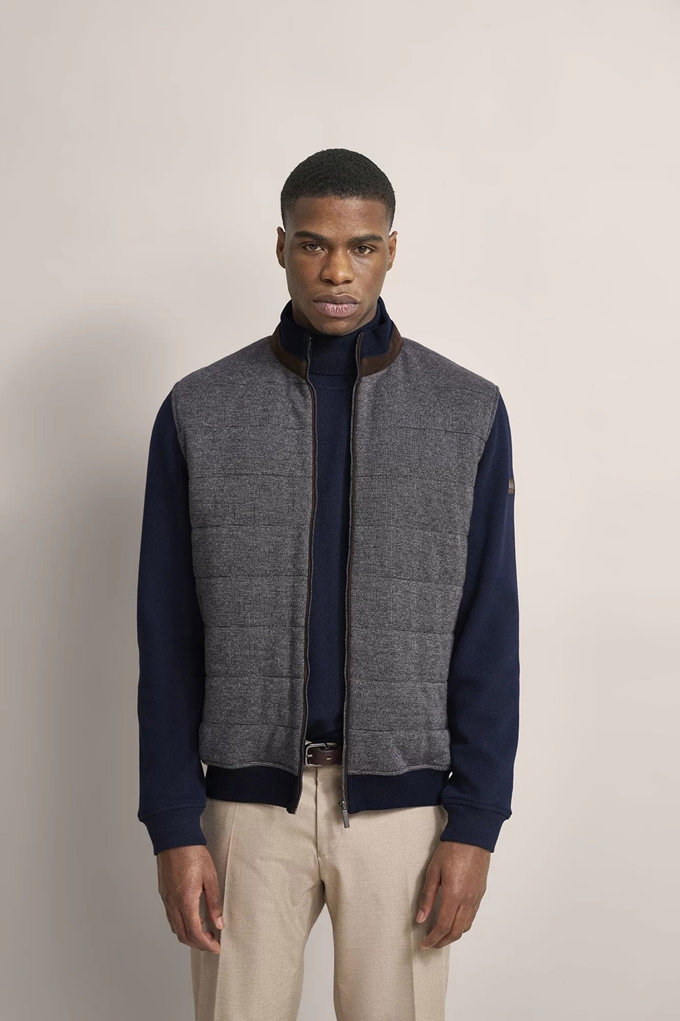Hybrid Quilted Front Knitted Back Jacket - Navy - Image 2
