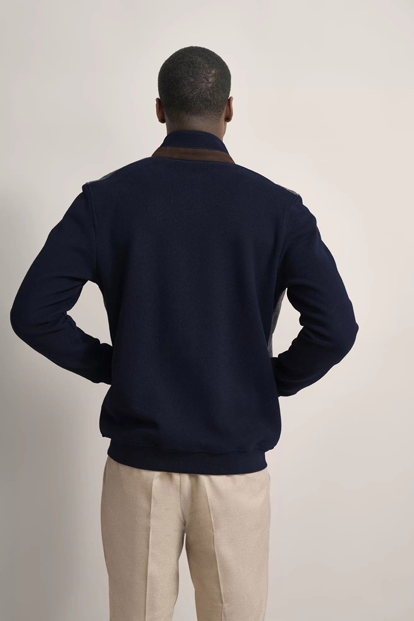 Hybrid Quilted Front Knitted Back Jacket - Navy - Image 3