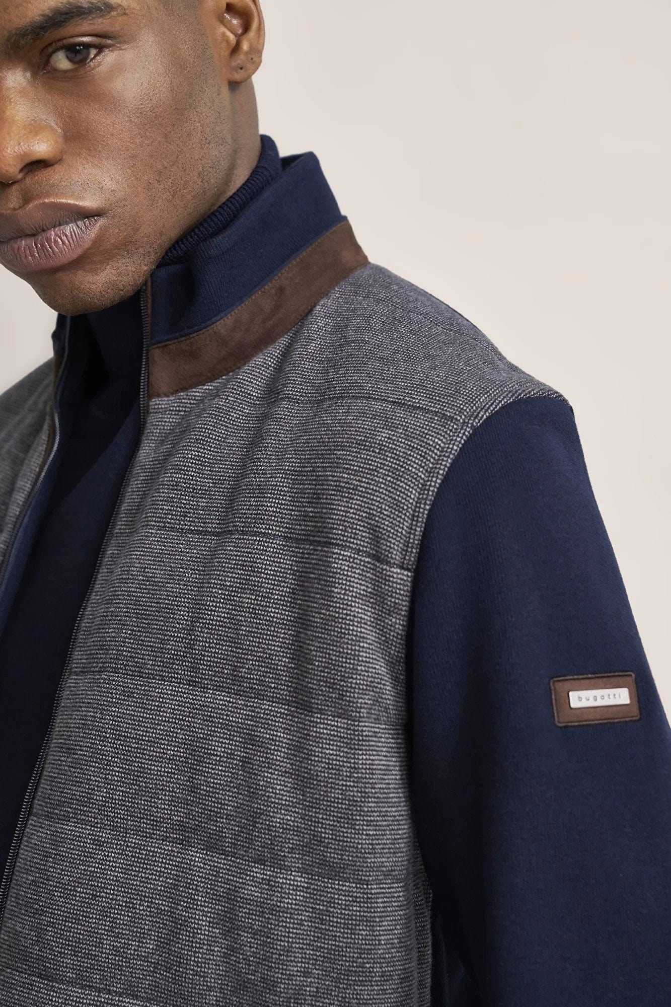 Hybrid Quilted Front Knitted Back Jacket - Navy - Image 4