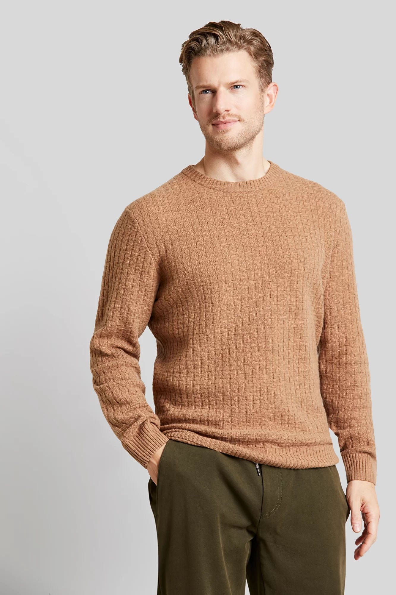 Lambswool Textured Knit Jumper - Cognac - Image 2