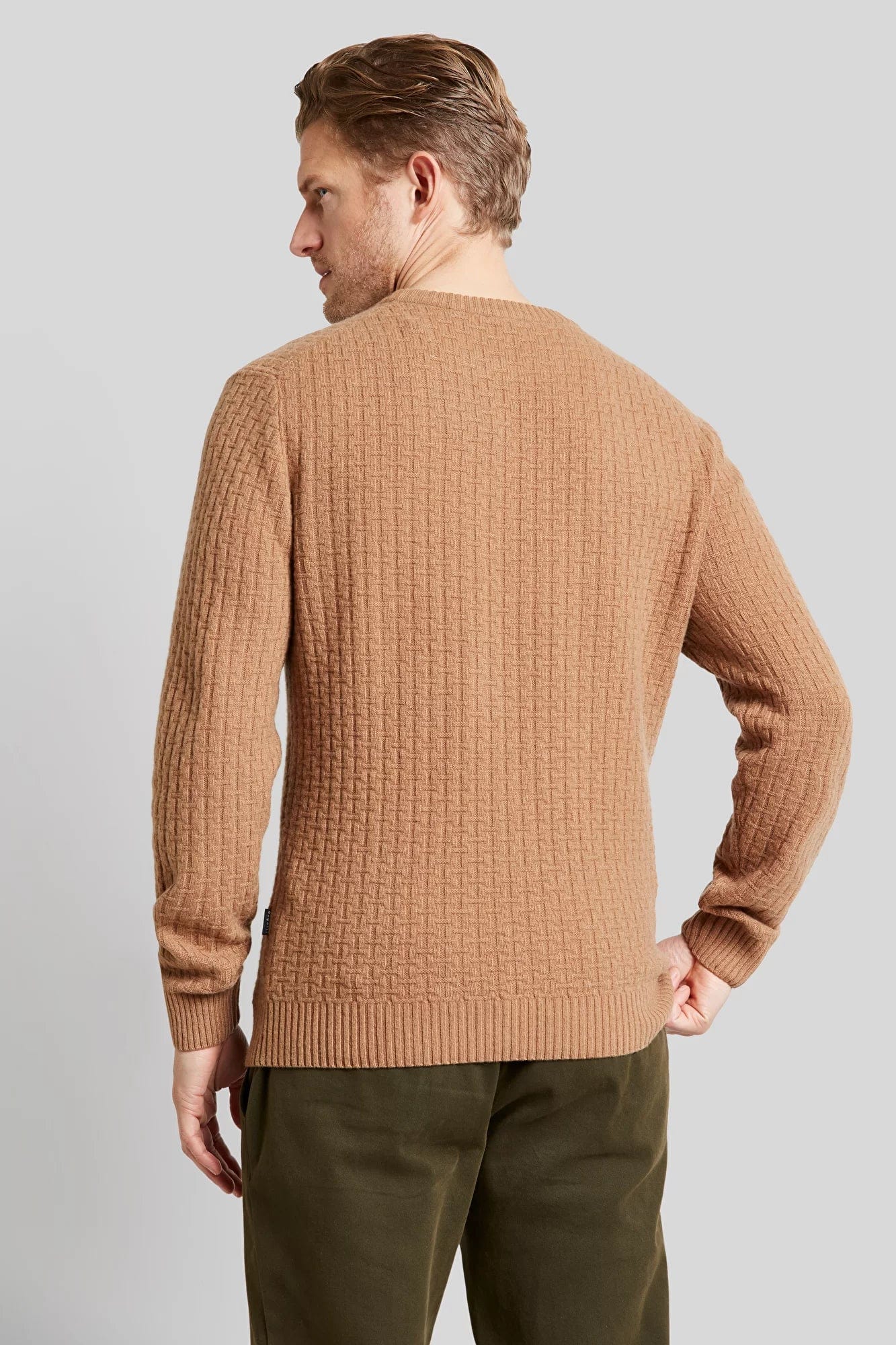 Lambswool Textured Knit Jumper - Cognac - Image 3