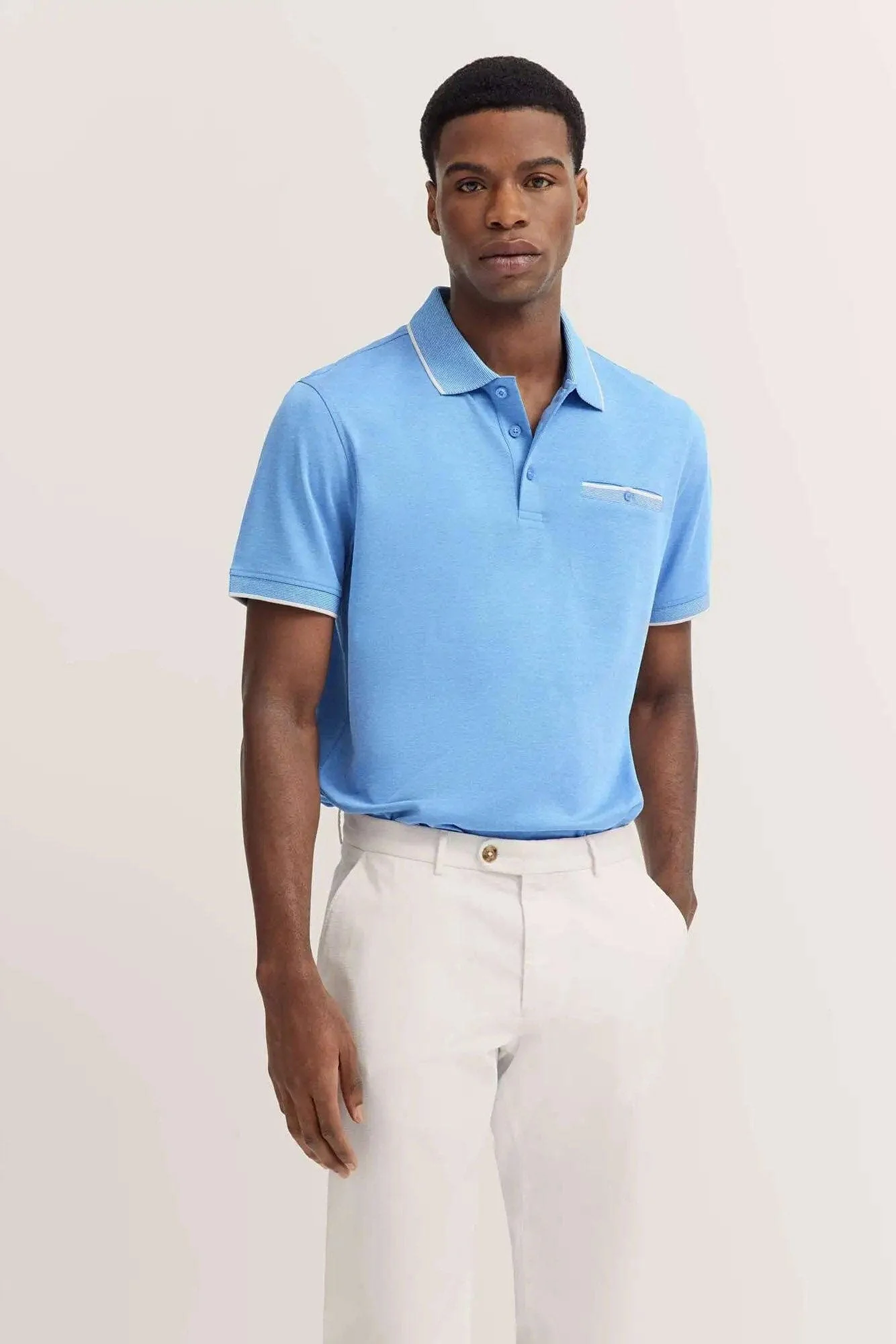 Polo Shirt with Tipping Detail - Blue Grey - Image 2