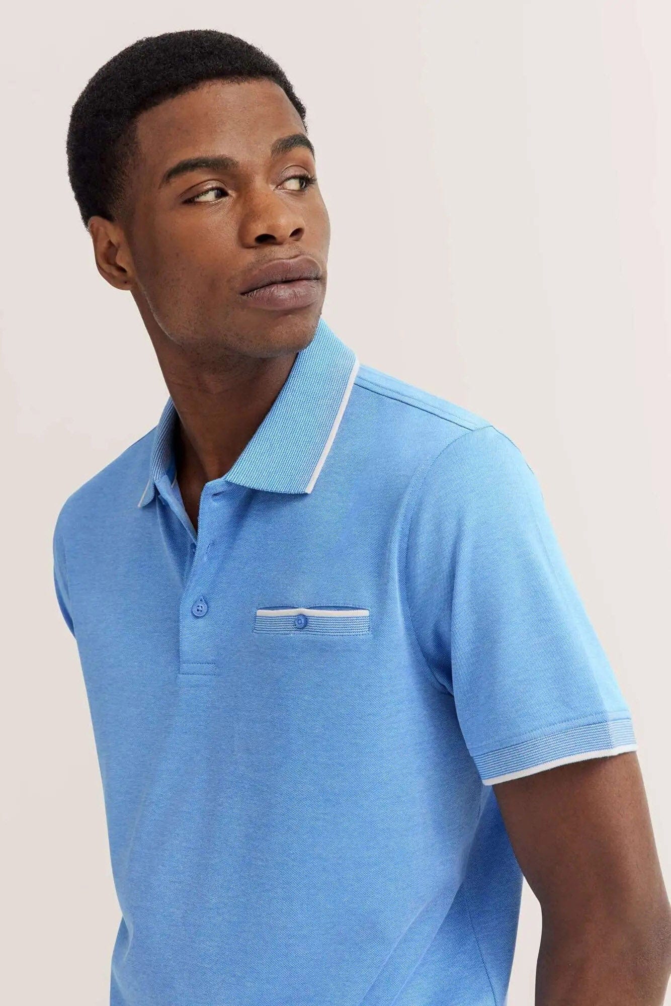 Polo Shirt with Tipping Detail - Blue Grey - Image 5