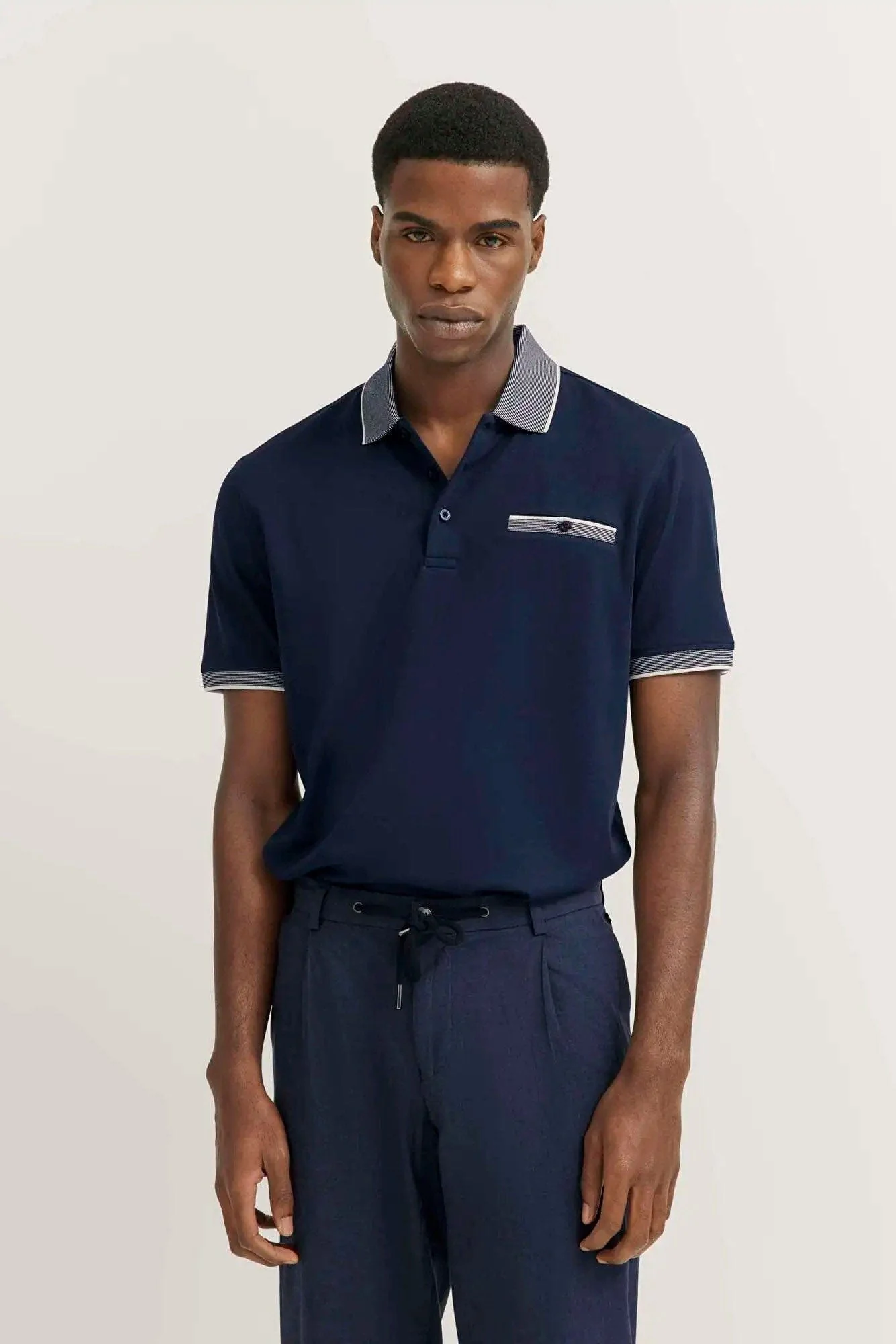 Polo Shirt with Tipping Detail - Navy - Image 2