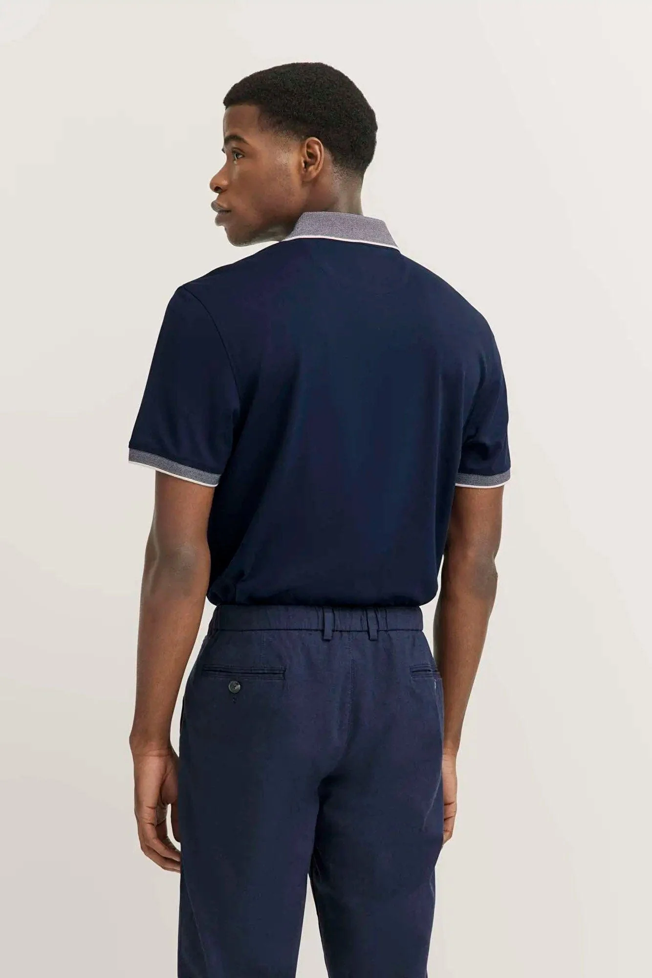 Polo Shirt with Tipping Detail - Navy - Image 3