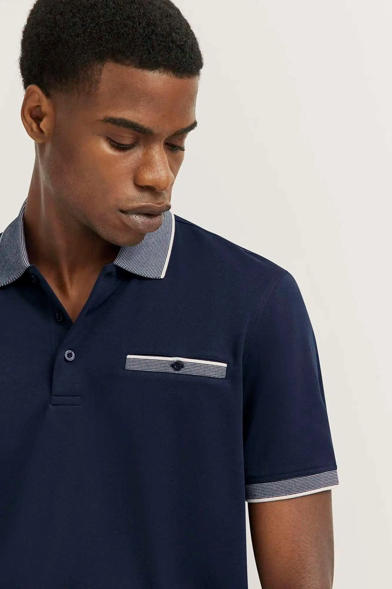 Polo Shirt with Tipping Detail - Navy - Image 5