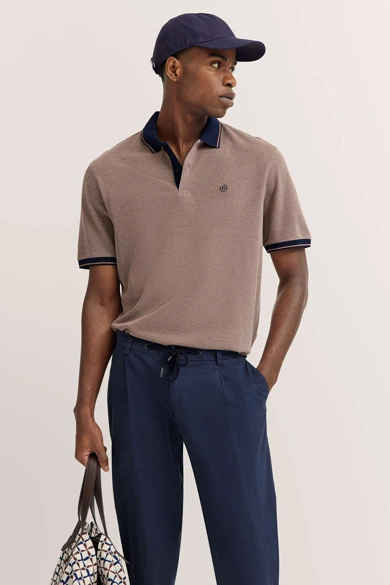 Polo Shirt with Tipping Detail - Taupe - Image 2