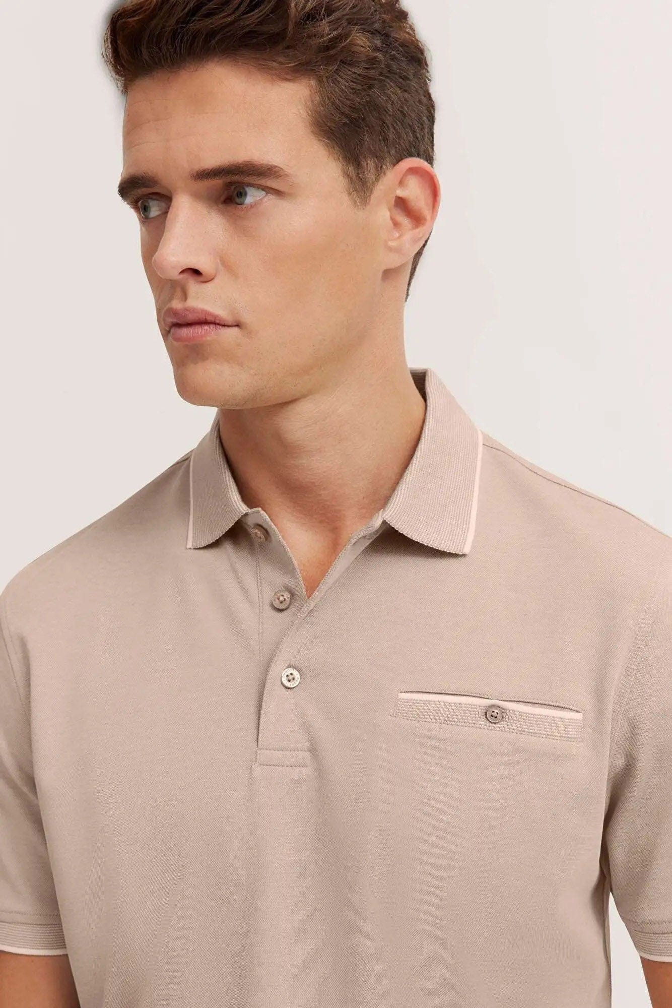 Polo Shirt with Tipping Detail - Taupe - Image 5