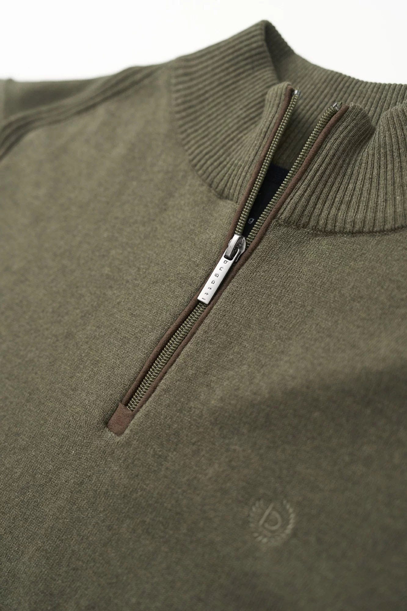Quarter Zip Cotton/Cashmere Knit Jumper - Olive - Image 2