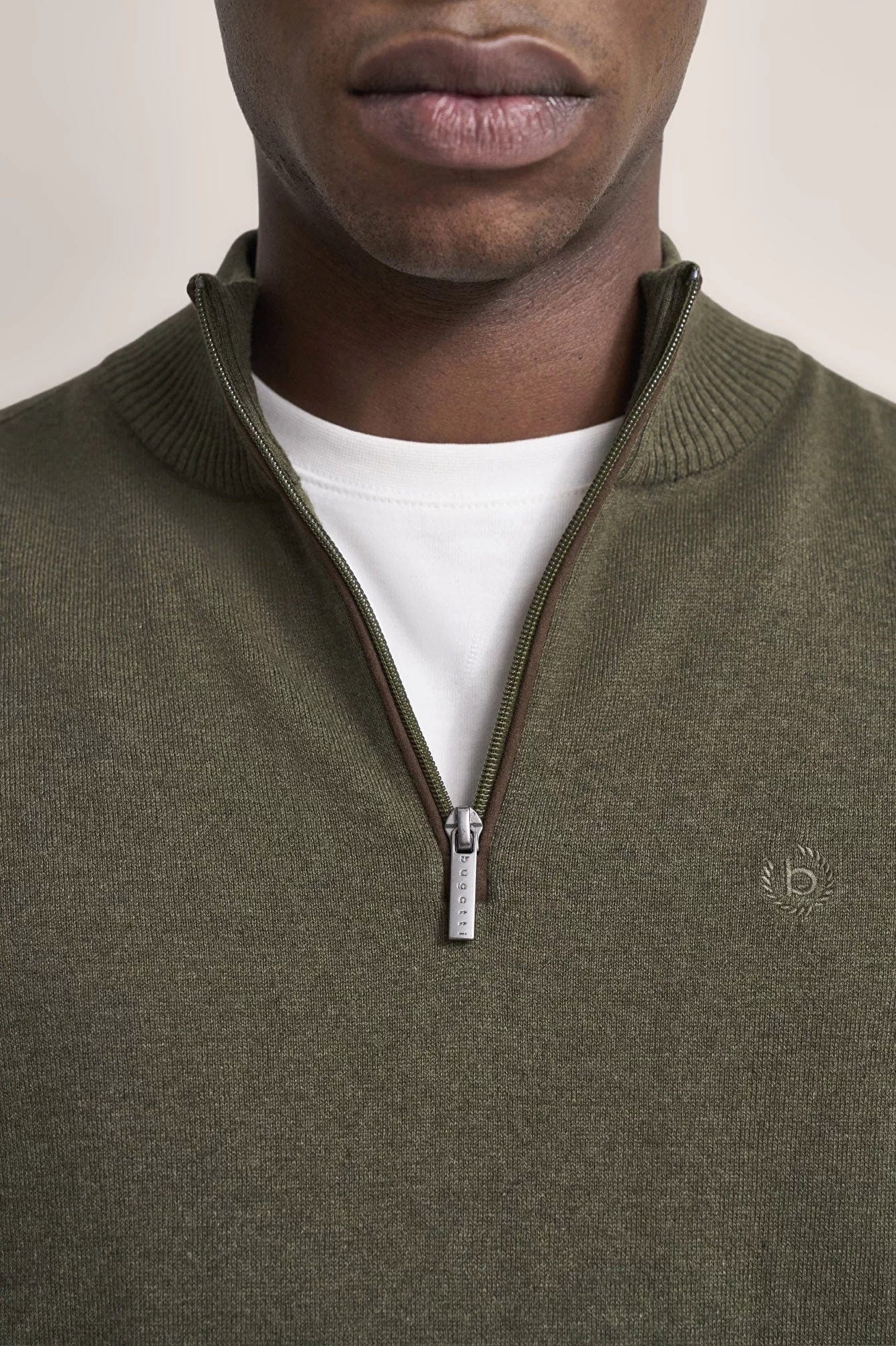 Quarter Zip Cotton/Cashmere Knit Jumper - Olive - Image 5