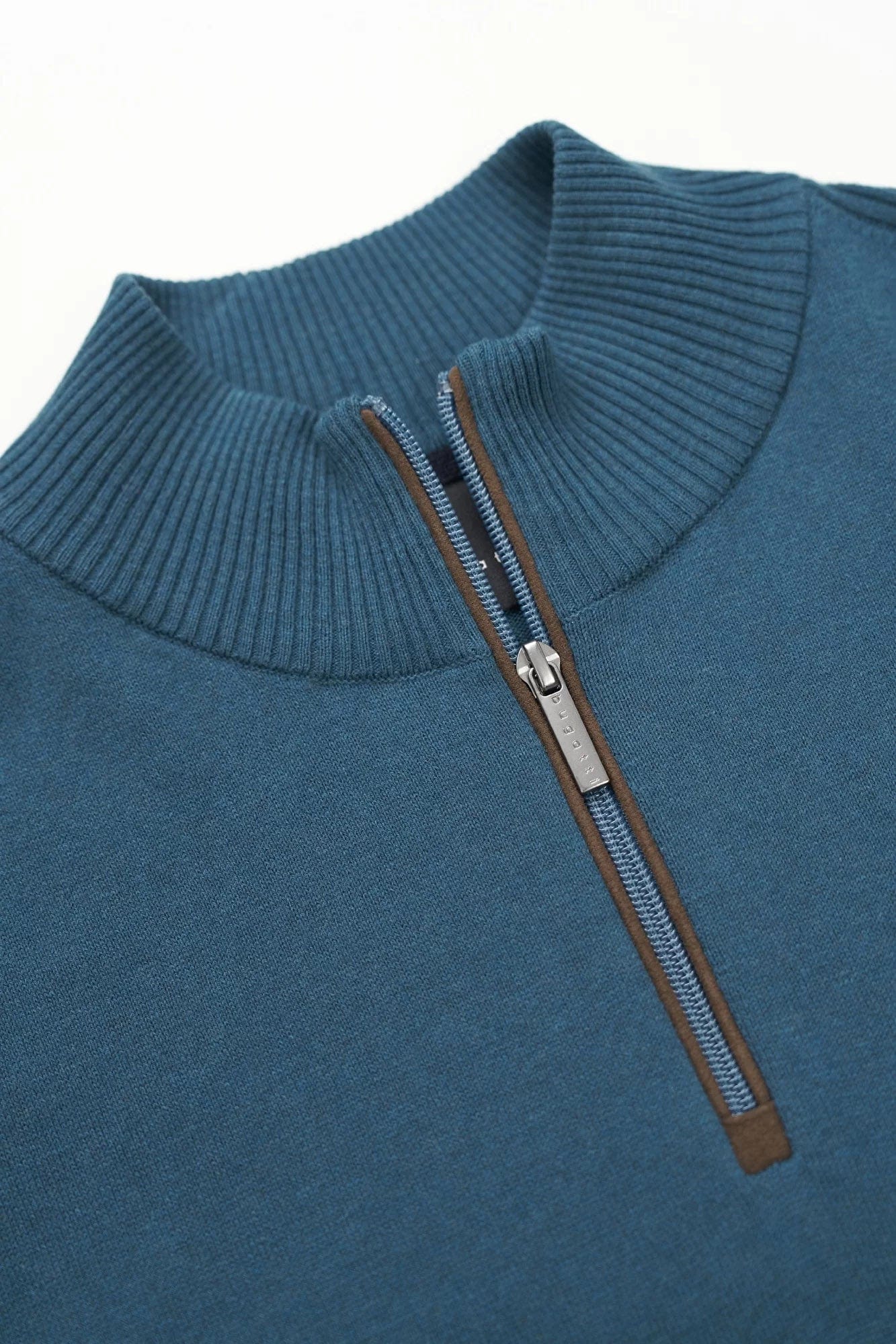 Quarter Zip Cotton/Cashmere Knit Jumper - Petrol - Image 2