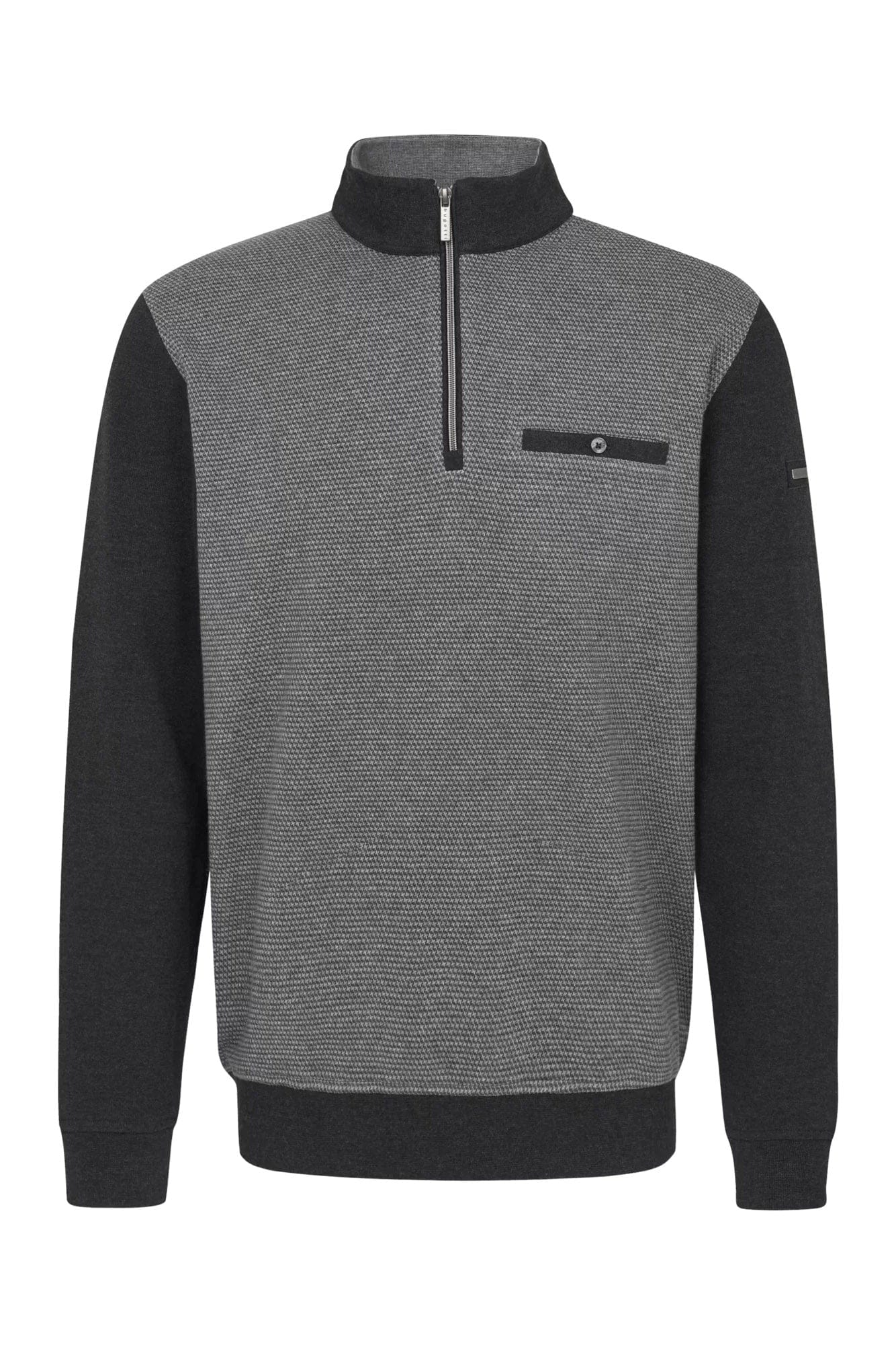 Quarter Zip Panelled Knit Jumper - Charcoal