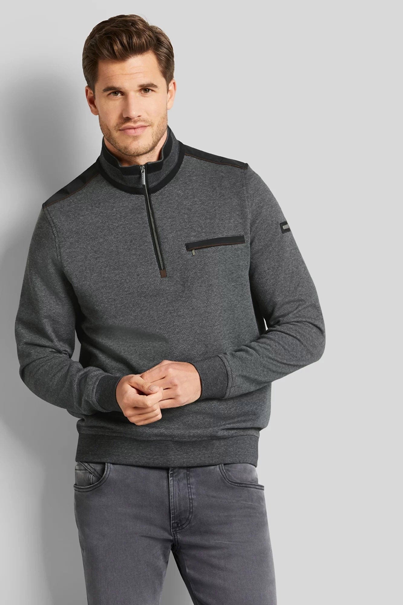 Quarter Zip Self Patterned Jumper - Dark Grey - Image 2