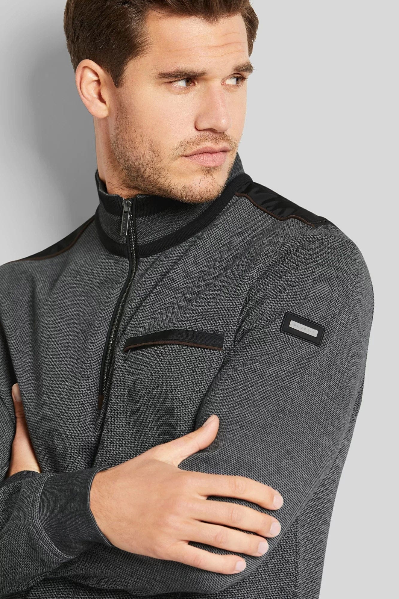 Quarter Zip Self Patterned Jumper - Dark Grey - Image 4