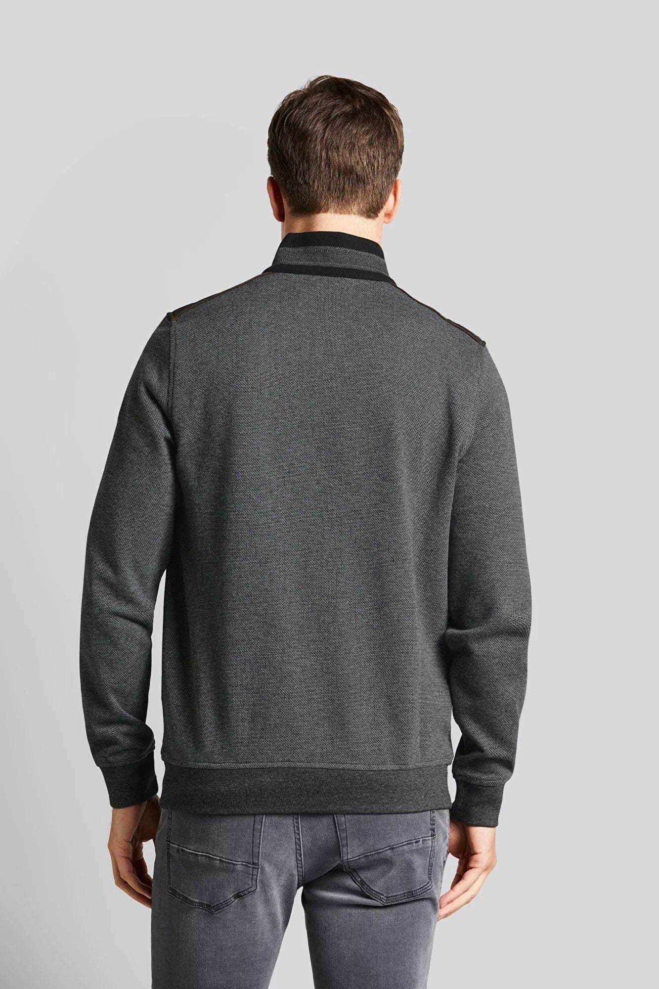 Quarter Zip Self Patterned Jumper - Dark Grey - Image 5