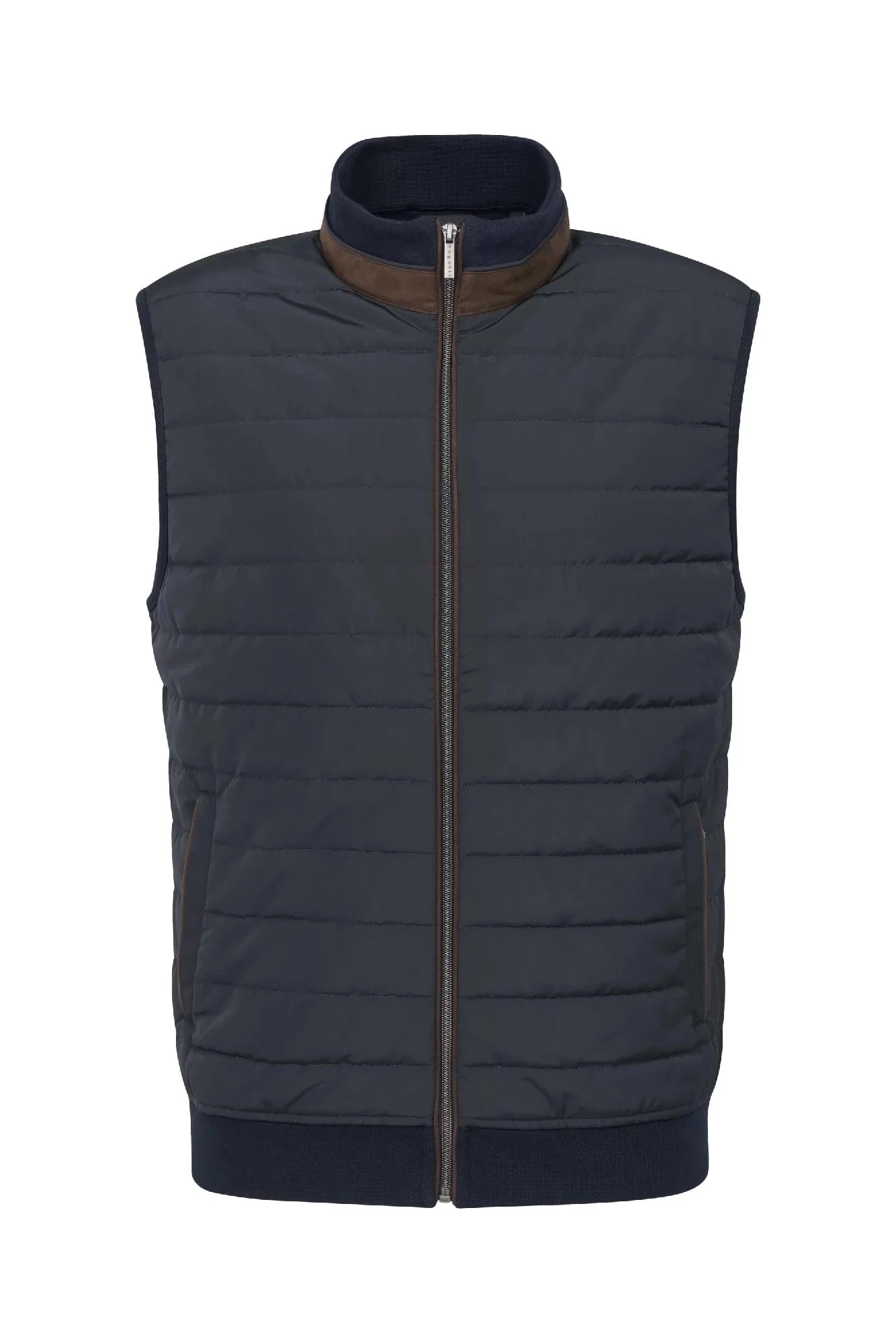 Quilted Front Knitted Back Gilet - Navy