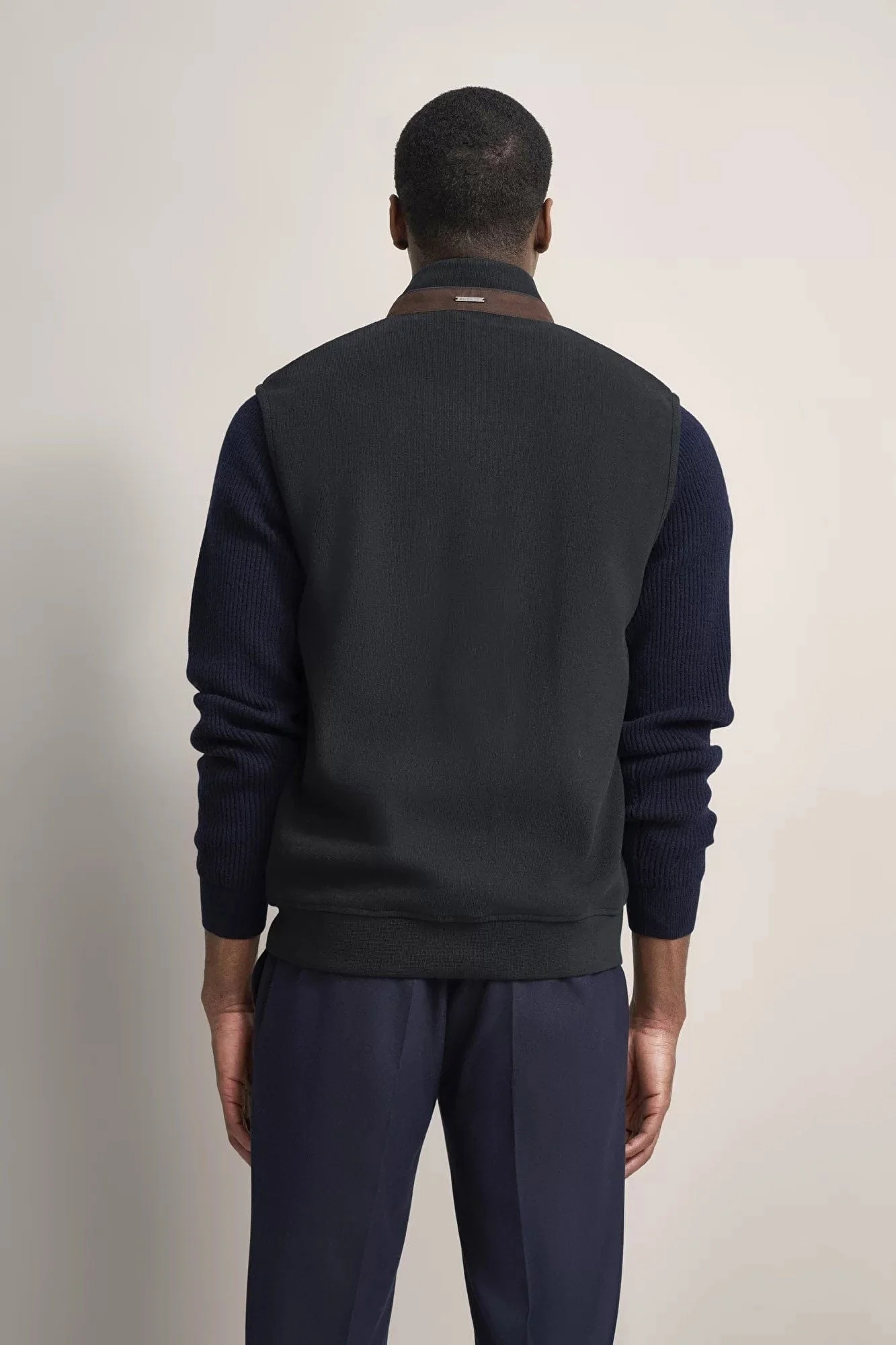Quilted Front Knitted Back Gilet - Navy - Image 3
