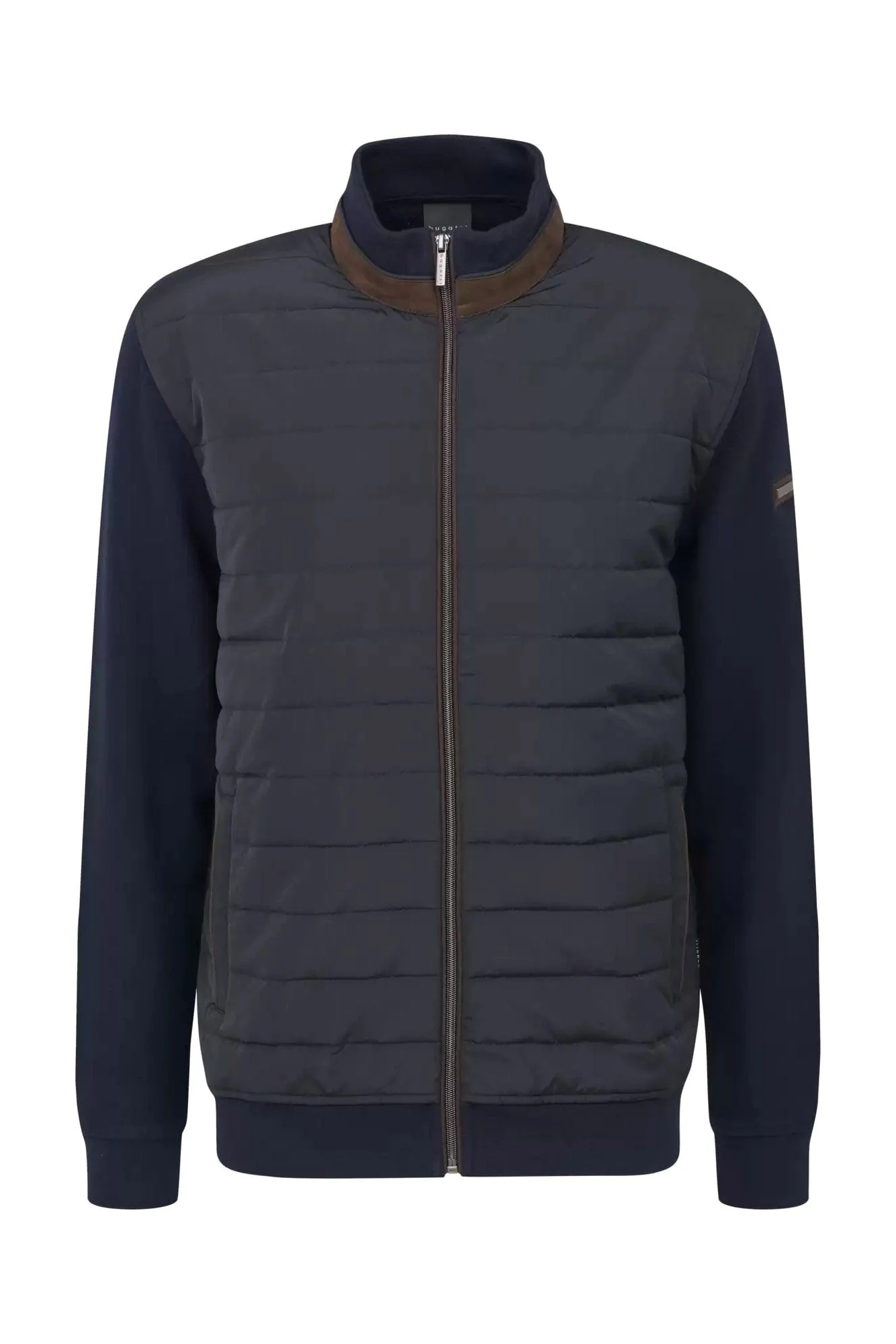 Quilted Front Knitted Back Jacket - Navy