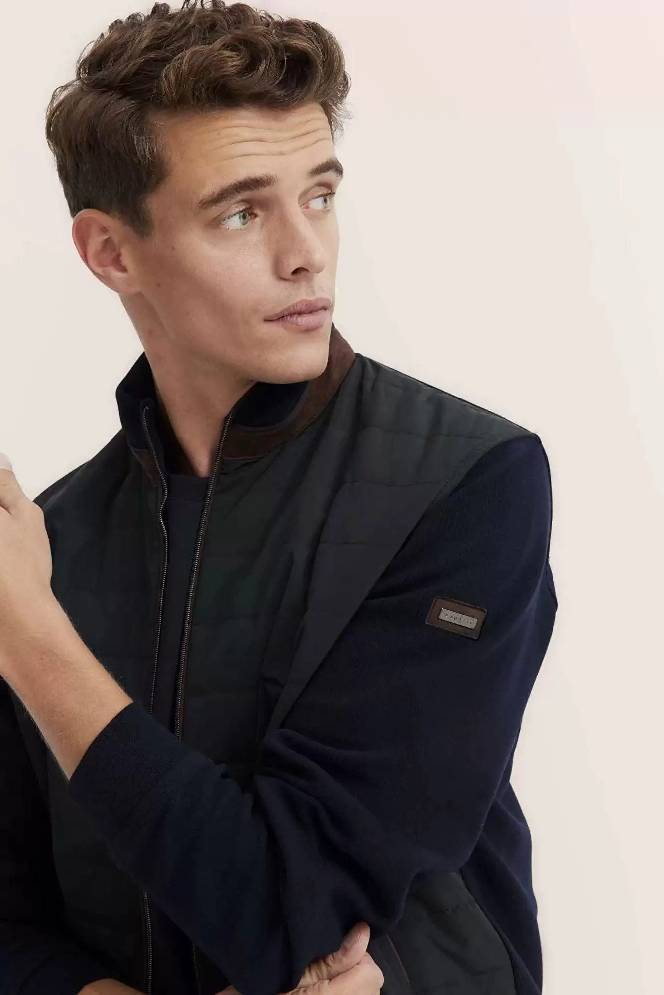 Quilted Front Knitted Back Jacket - Navy - Image 3