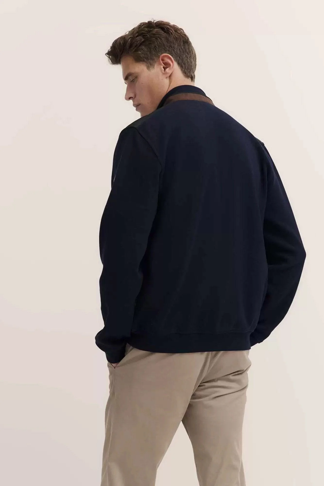 Quilted Front Knitted Back Jacket - Navy - Image 4