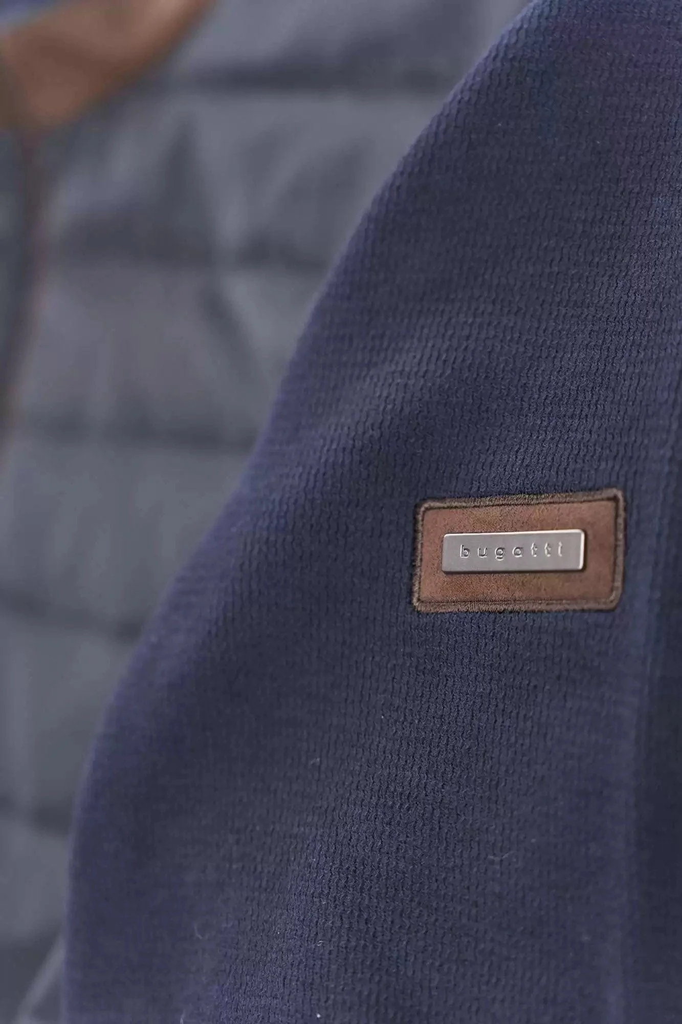 Quilted Front Knitted Back Jacket - Navy - Image 8