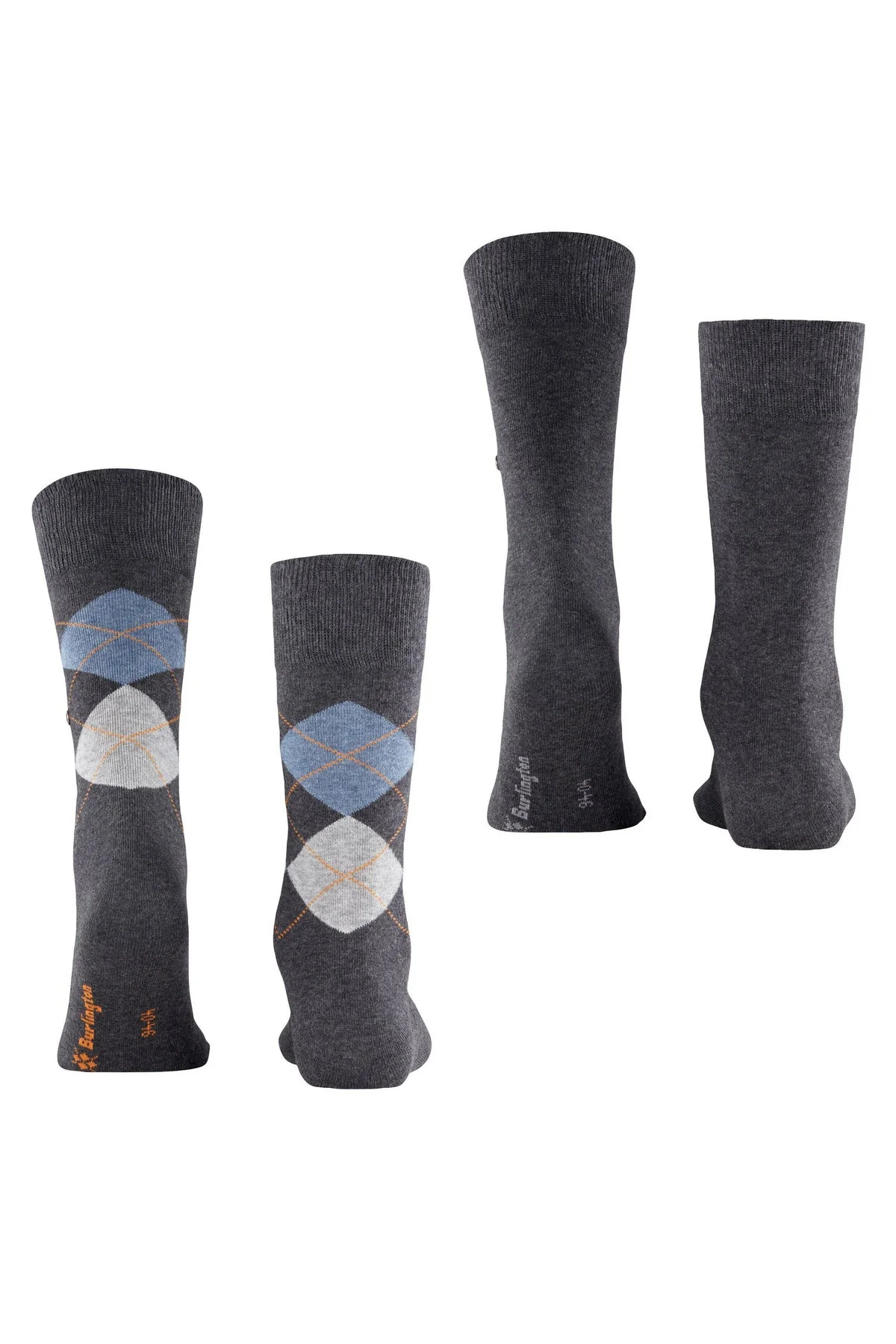 Everyday Argyle/Plain 2 Pack Socks - Anthracite Melange - Image 3
