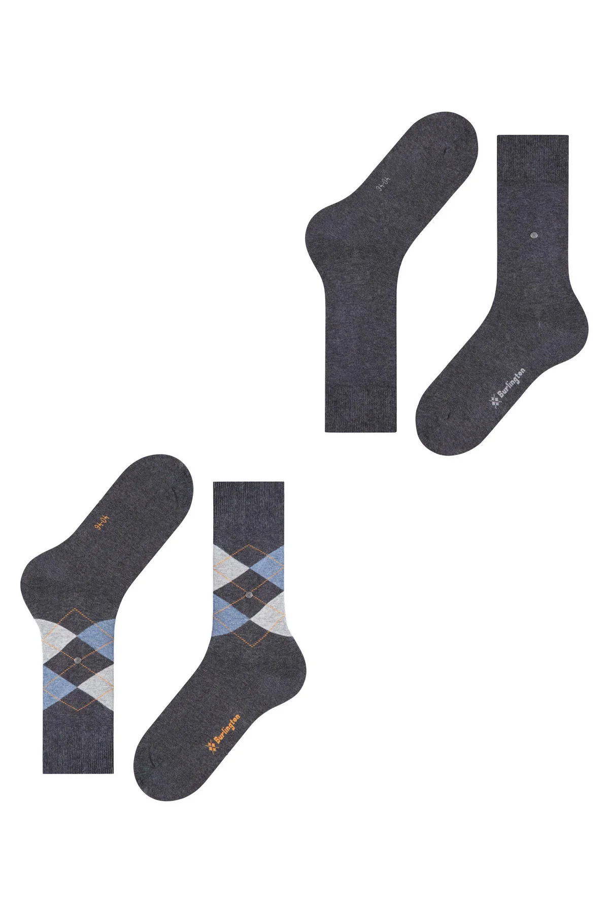 Everyday Argyle/Plain 2 Pack Socks - Anthracite Melange - Image 4