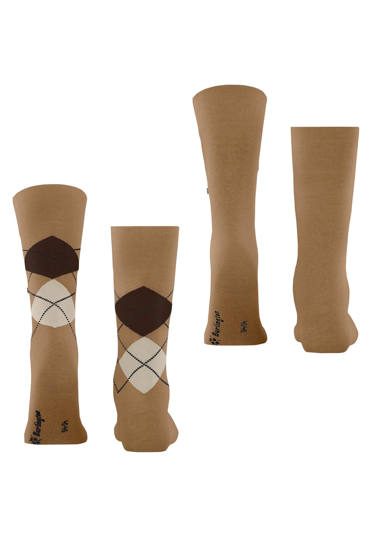 Everyday Argyle/Plain 2 Pack Socks - Brown Sugar - Image 3