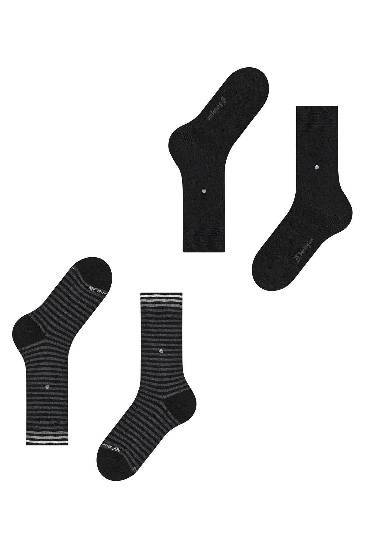 Everyday Stripe/Plain 2 Pack Socks - Black - Image 4
