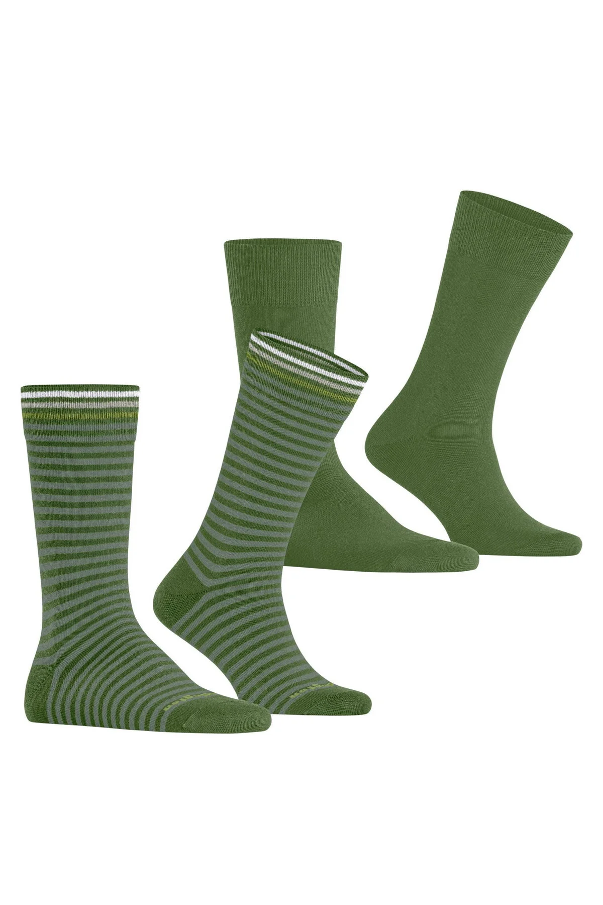 Everyday Stripe/Plain 2 Pack Socks - Fir Green - Image 2