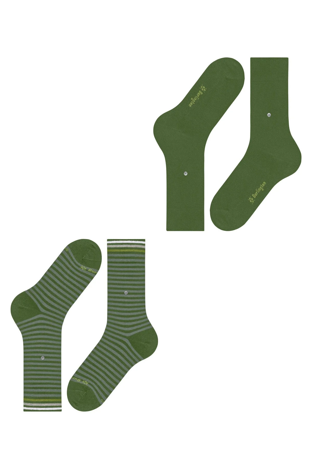 Everyday Stripe/Plain 2 Pack Socks - Fir Green - Image 4
