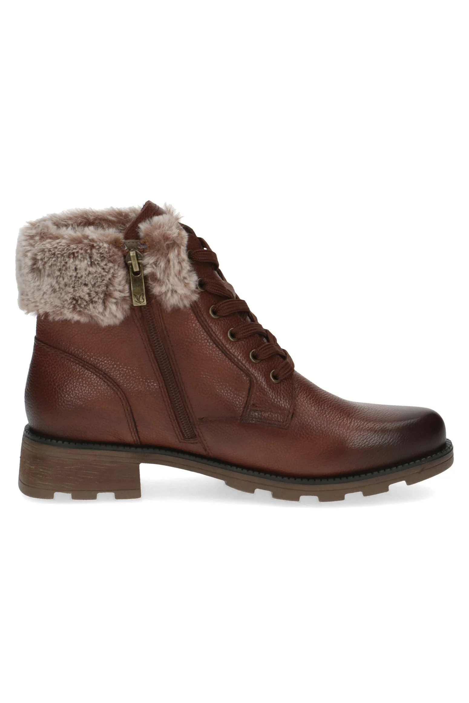 Faux Fur Cuff Leather Ankle Boots - Cognac Nappa - Image 2