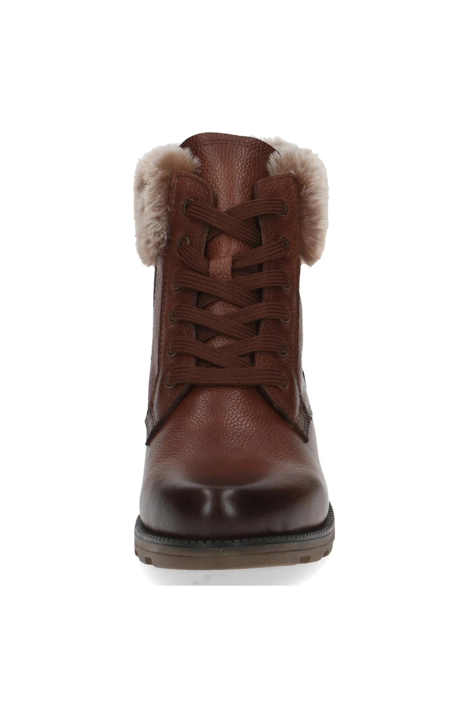 Faux Fur Cuff Leather Ankle Boots - Cognac Nappa - Image 5