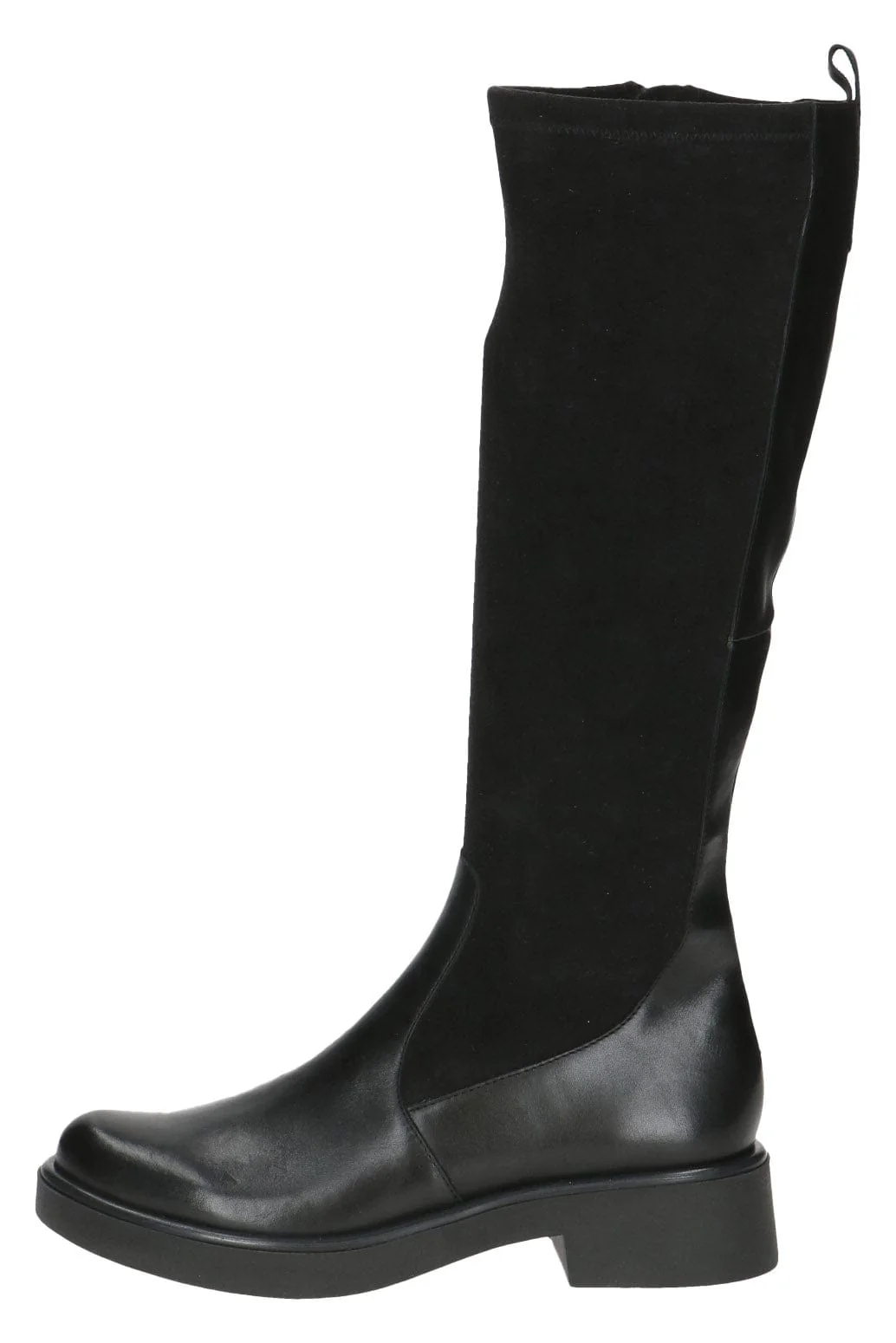Leather and Stretch Suede Effect Knee High Boots - Black