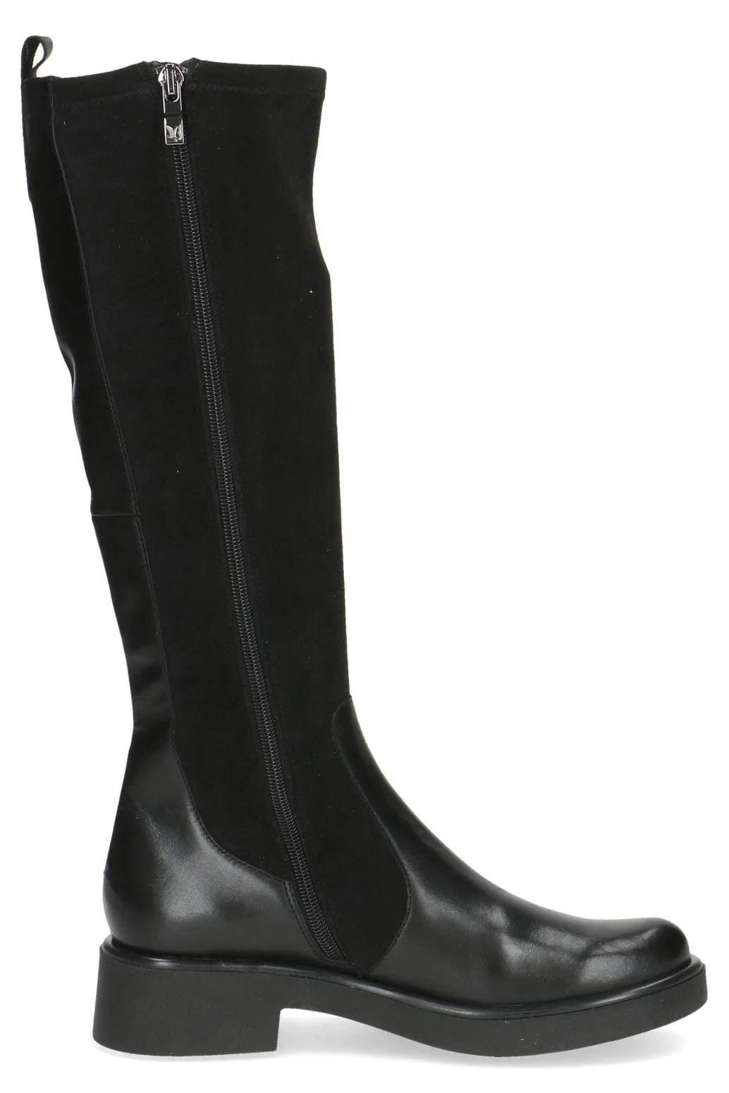 Leather and Stretch Suede Effect Knee High Boots - Black - Image 2