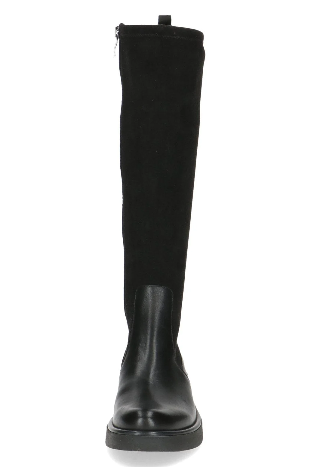 Leather and Stretch Suede Effect Knee High Boots - Black - Image 3