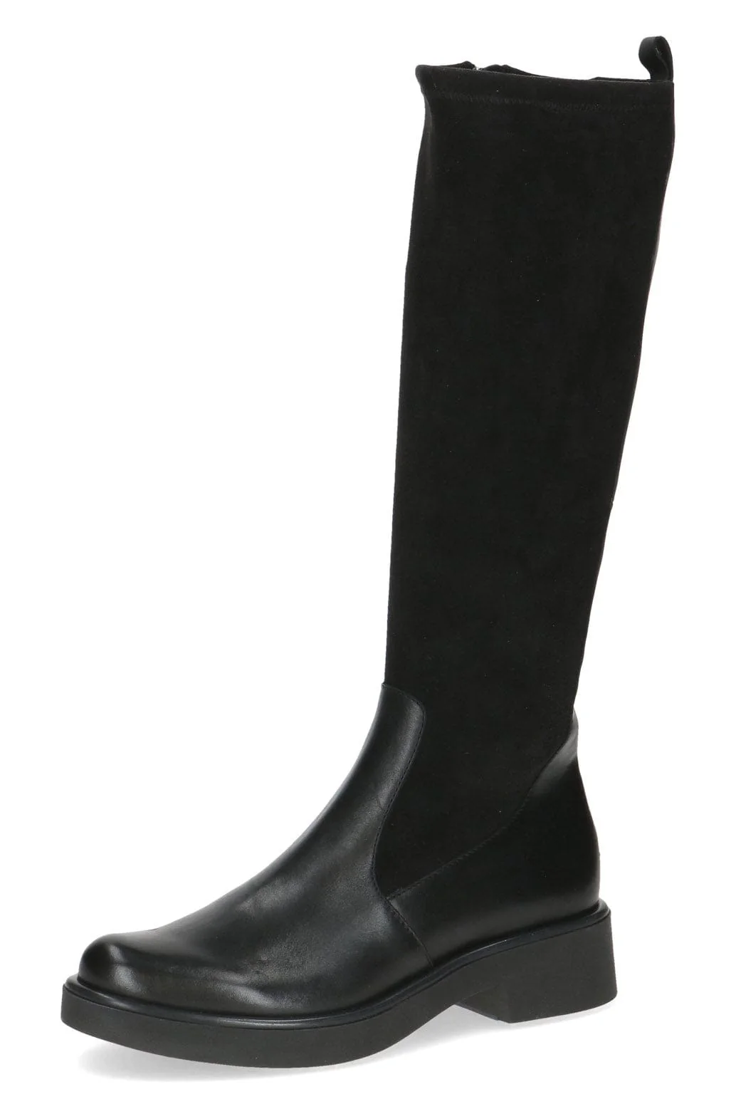 Leather and Stretch Suede Effect Knee High Boots - Black - Image 4