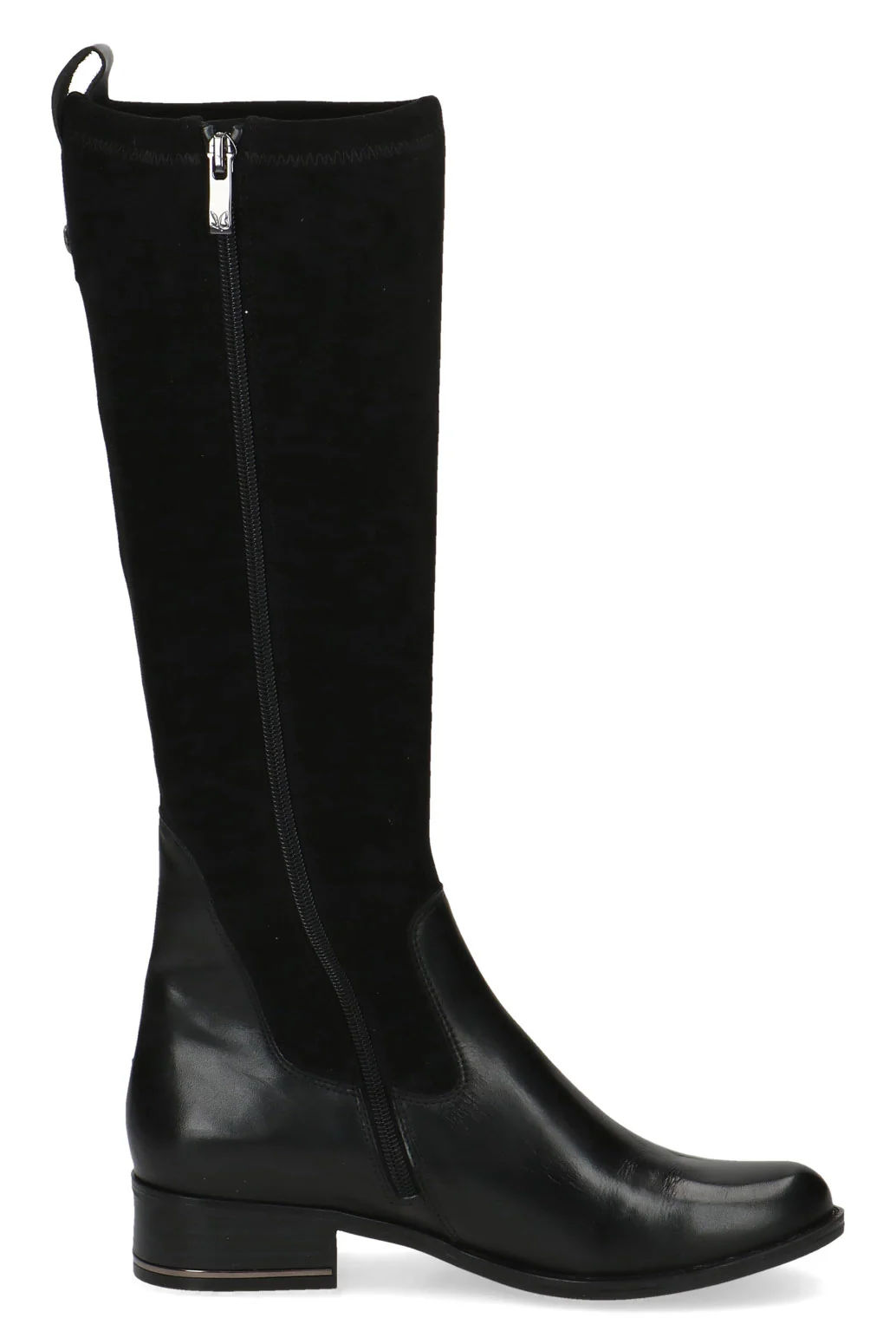 Leather and Stretch Suede Knee High Boots - Black Comb - Image 2