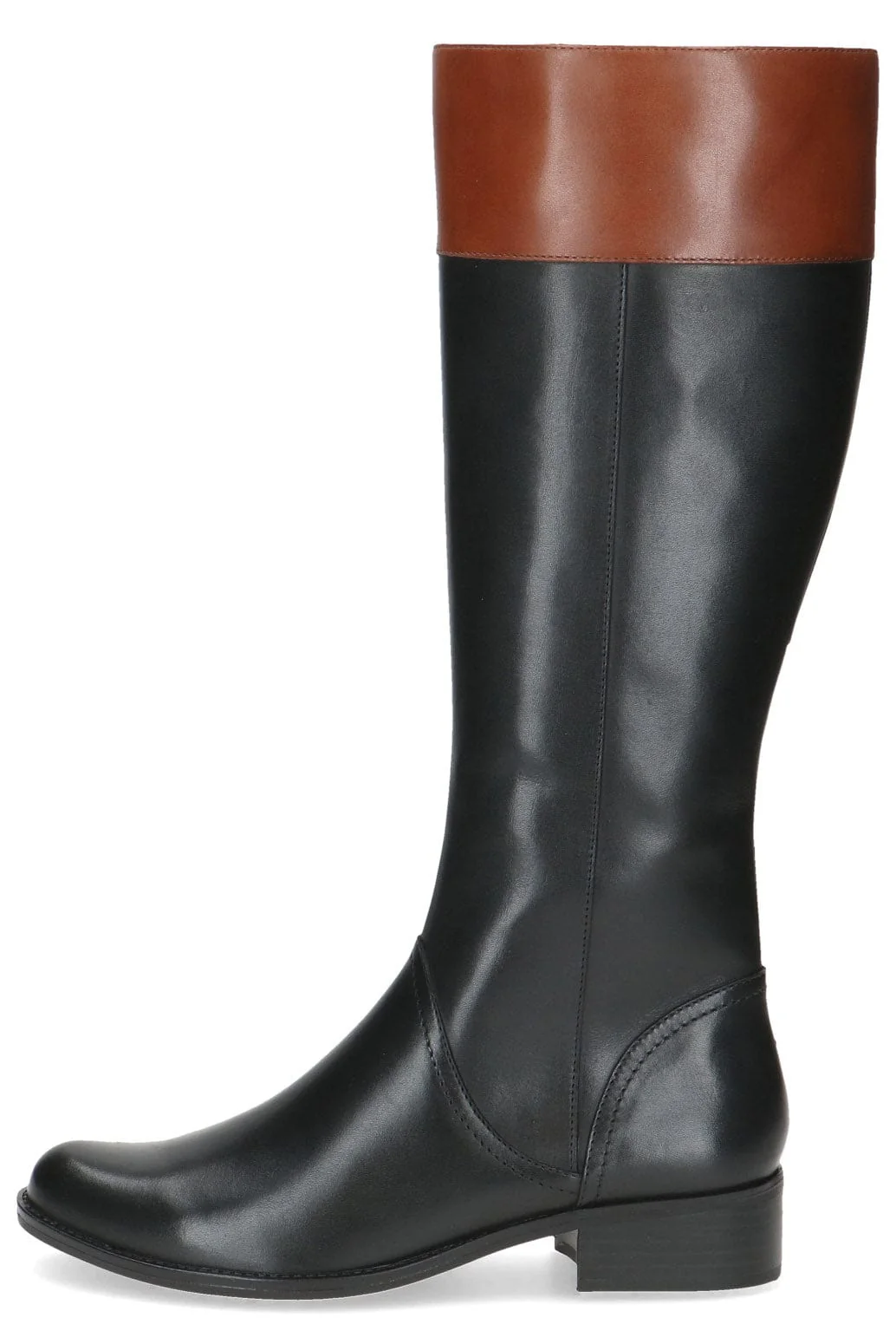 Leather Colour Block Knee High Boots - Black Comb